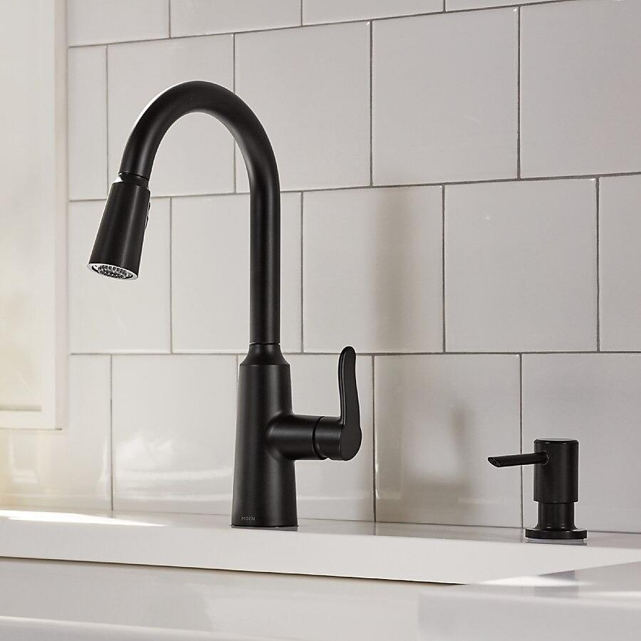 MOEN Edwyn 87028BL Single Handle Pull-Down Handle Kitchen Faucet in Matte Black (Deck Plate Included)