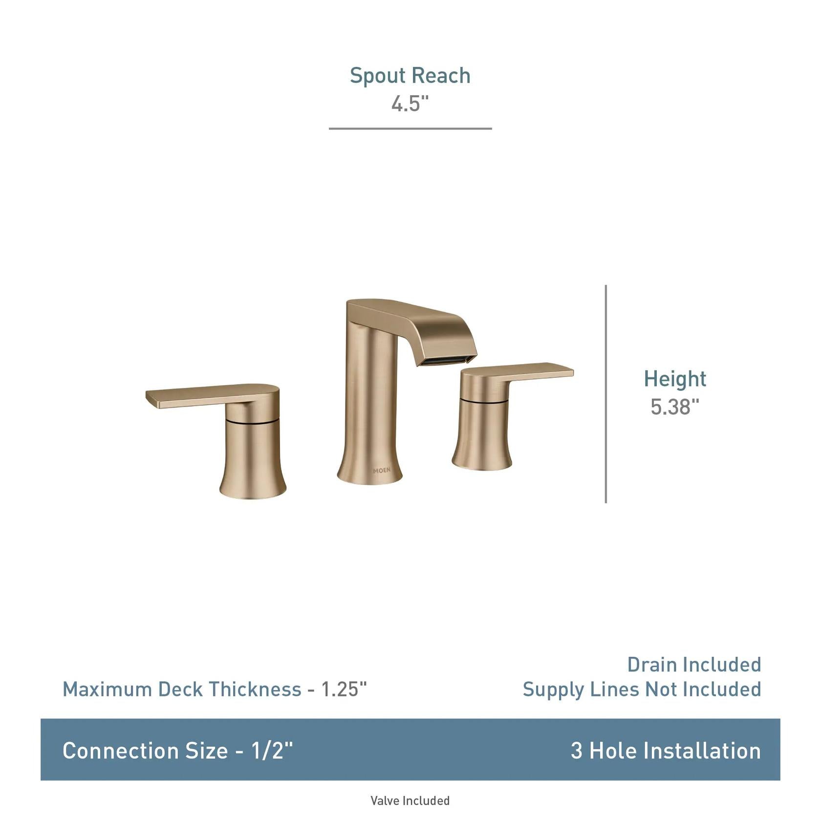 MOEN Genta 84763SRN Widespread Double Handle Bathroom Faucet in Spot Resist Brushed Nickel (Valve Included)
