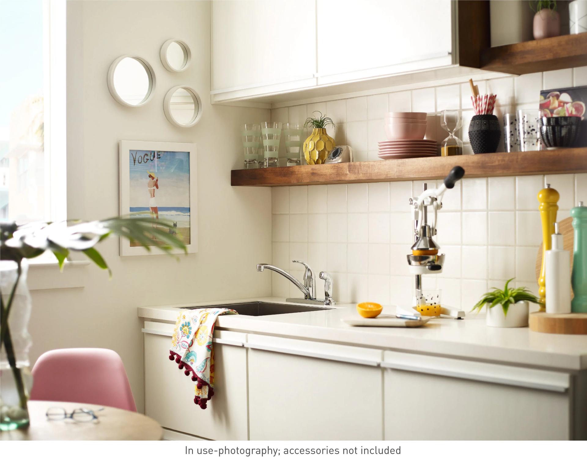 MOEN Adler 87605 Single-Handle Low-Arc Standard Kitchen Faucet with Side Sprayer in Chrome