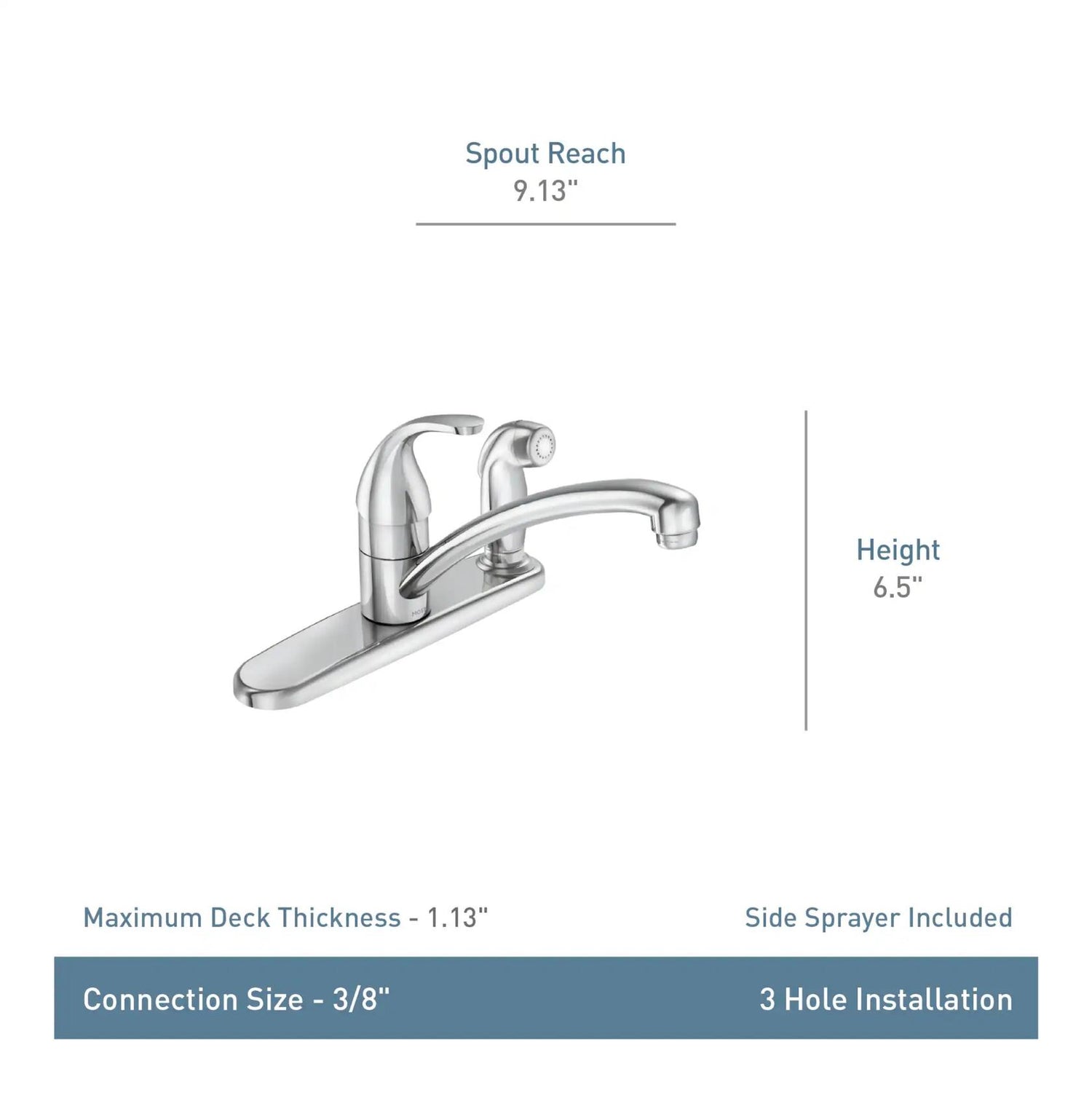 MOEN Adler 87605 Single-Handle Low-Arc Standard Kitchen Faucet with Side Sprayer in Chrome