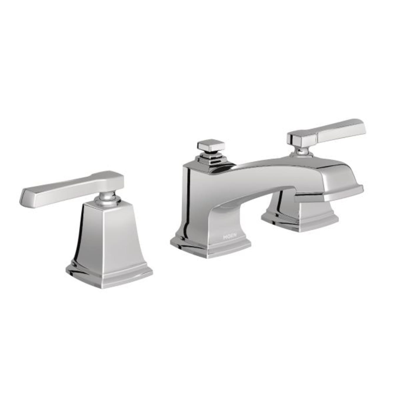 MOEN Boardwalk T6220 Widespread Bathroom Faucet with Metal Pop-Up Drain Assembly in Chrome