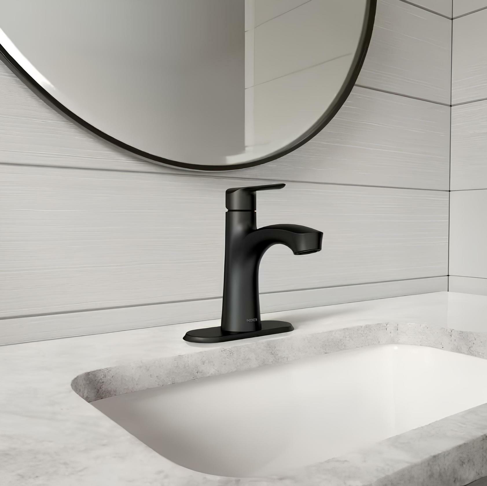 MOEN Findlay 84516BL Single-Handle Single-Hole Bathroom Faucet in Matte Black