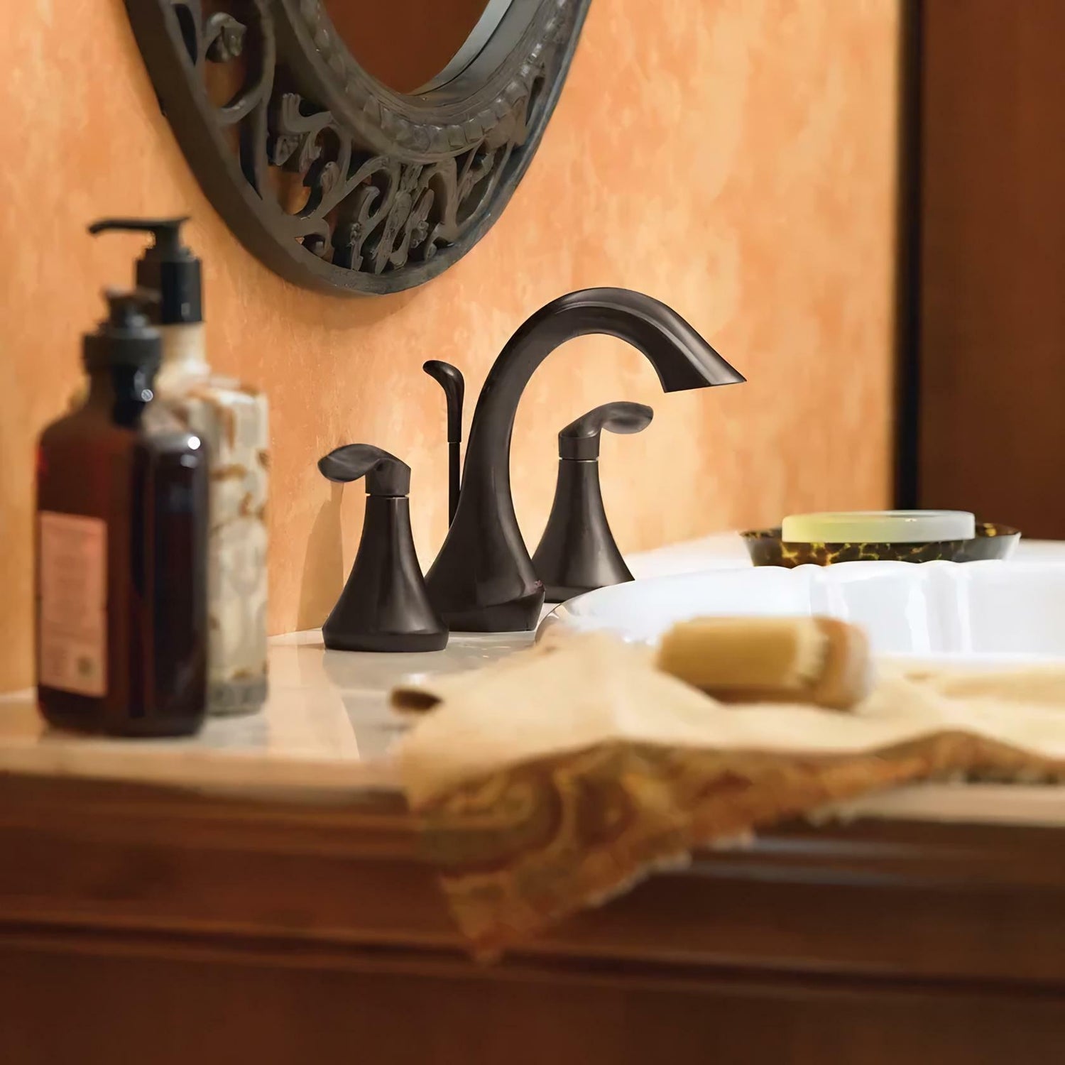 MOEN Eva T6420ORB 8 in. Widespread 2-Handle High-Arc Bathroom Faucet Trim Kit in Oil Rubbed Bronze (Valve Not Included)