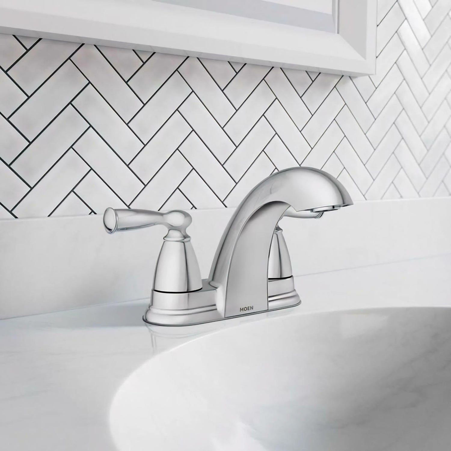 MOEN Banbury 84942 Centerset  Double Handle Low-Arc Bathroom Faucet in Chrome