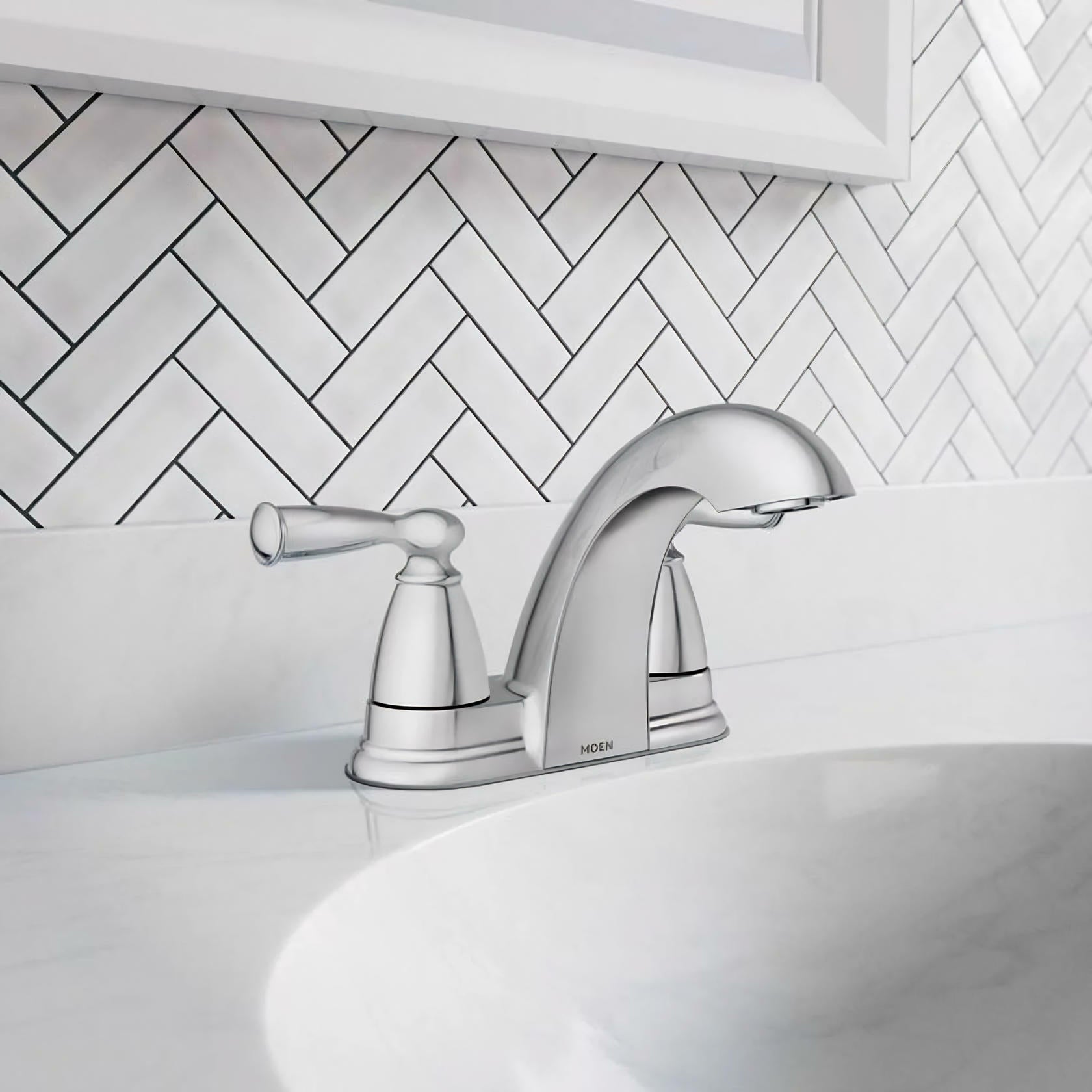 MOEN Banbury 84942 Centerset  Double Handle Low-Arc Bathroom Faucet in Chrome