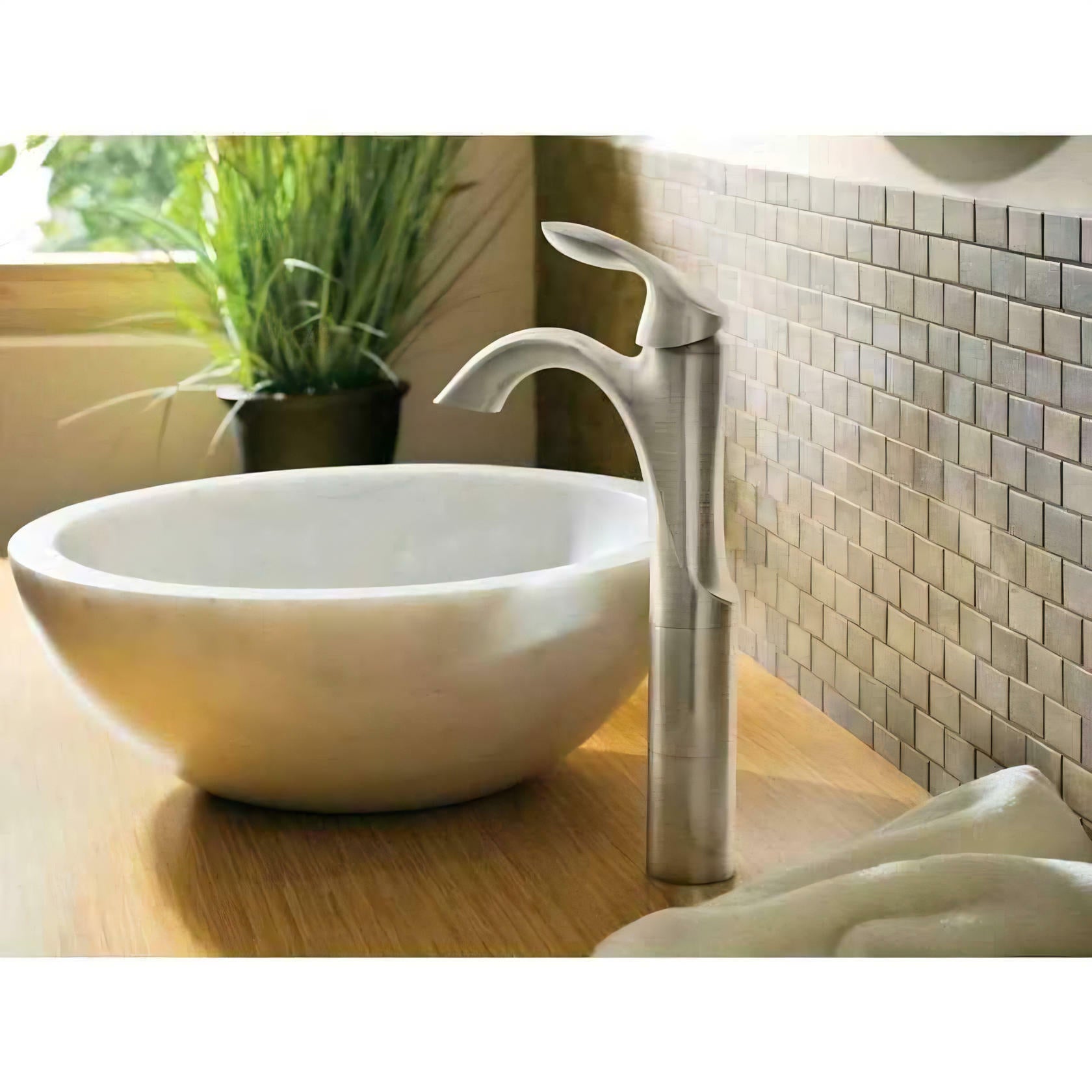 MOEN Eva 6400BN Single-Handle Single Hole High-Arc Bathroom Faucet in Brushed Nickel