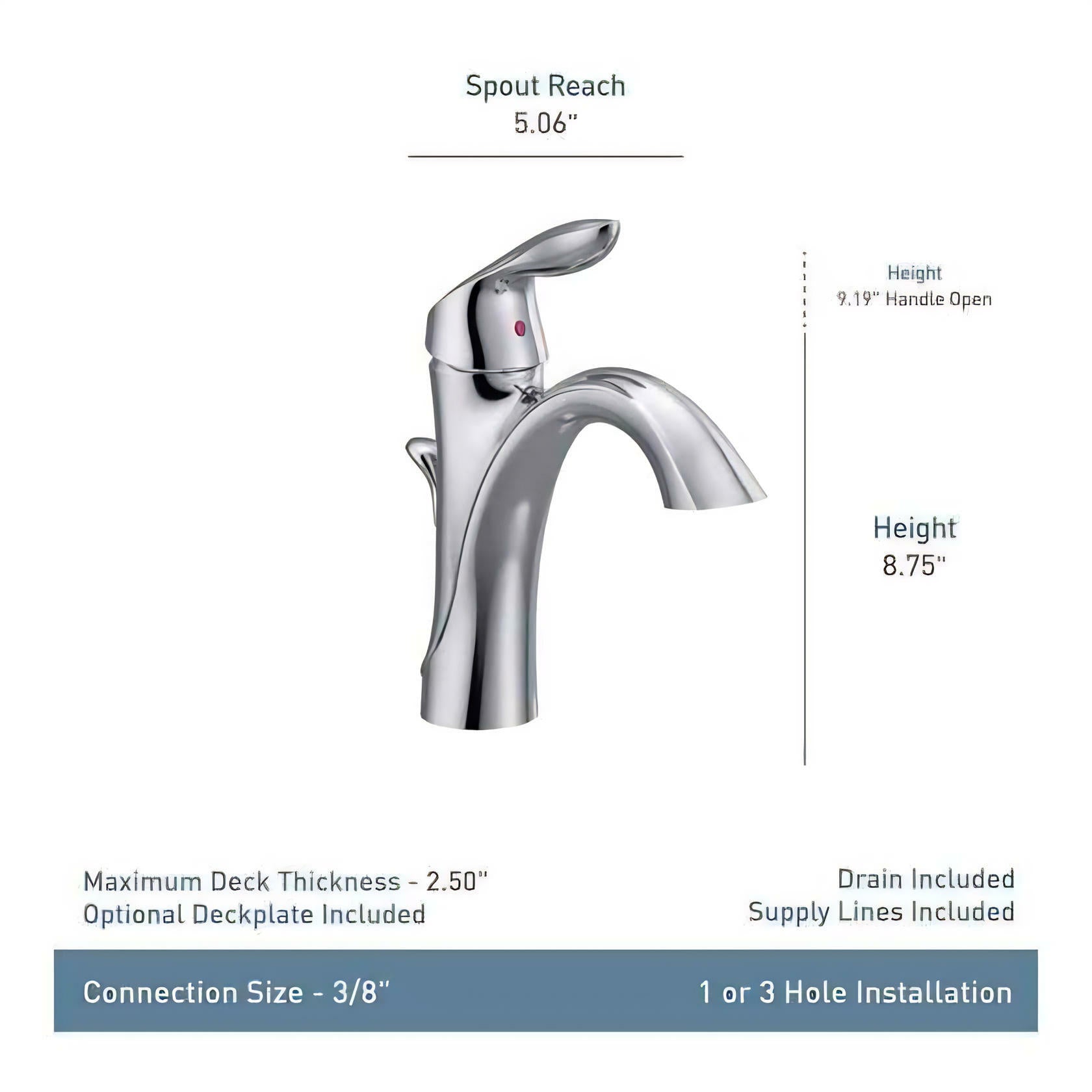 MOEN Eva 6400 Single Hole Single-Handle High-Arc Bathroom Faucet in Chrome