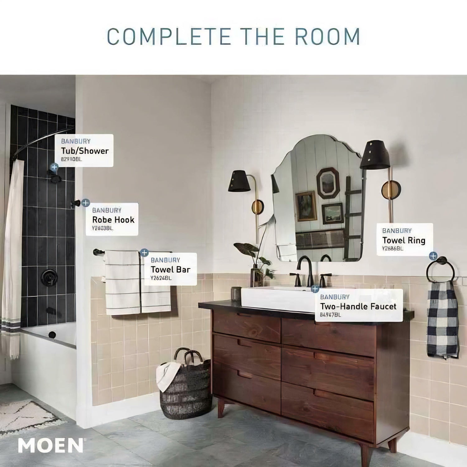 MOEN Banbury 84947BL Widespread Double-Handle High-Arc Bathroom Faucet with Drain Kit and Valve Included in Matte Black