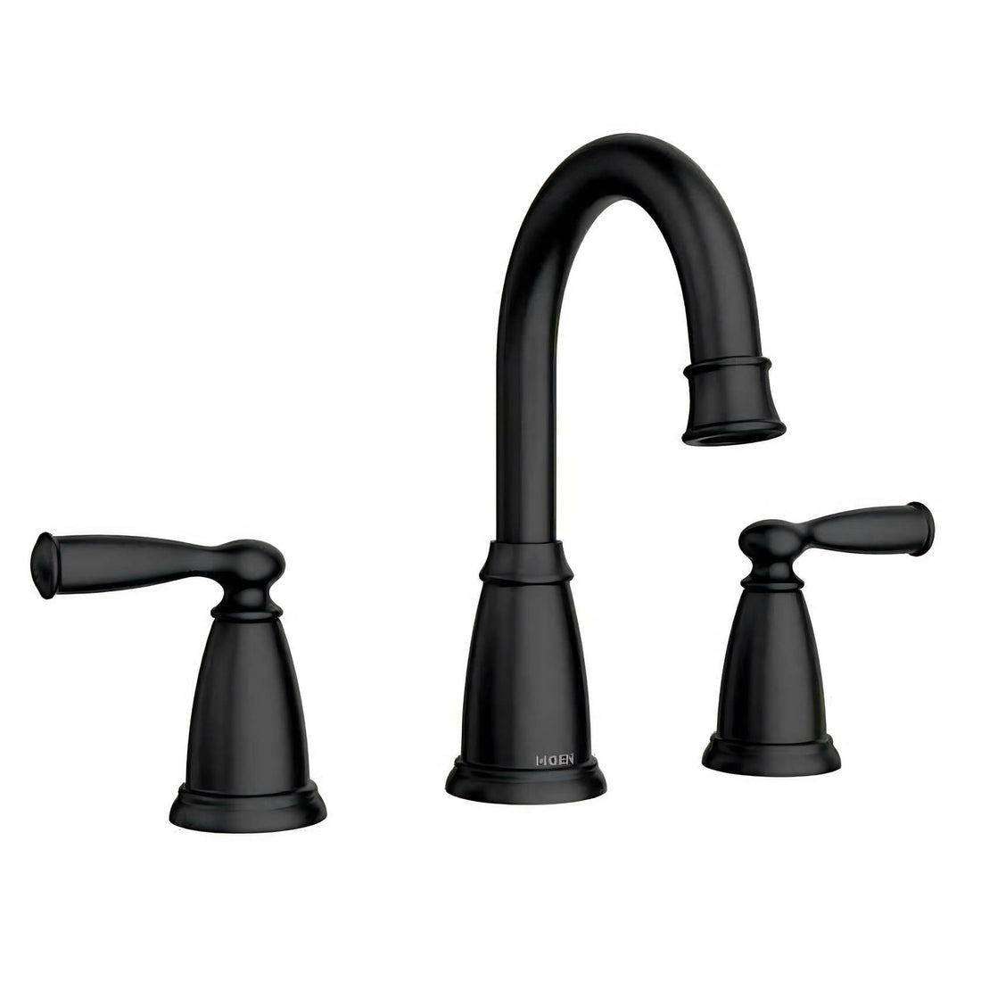 MOEN Banbury 84947BL Widespread Double-Handle High-Arc Bathroom Faucet with Drain Kit and Valve Included in Matte Black
