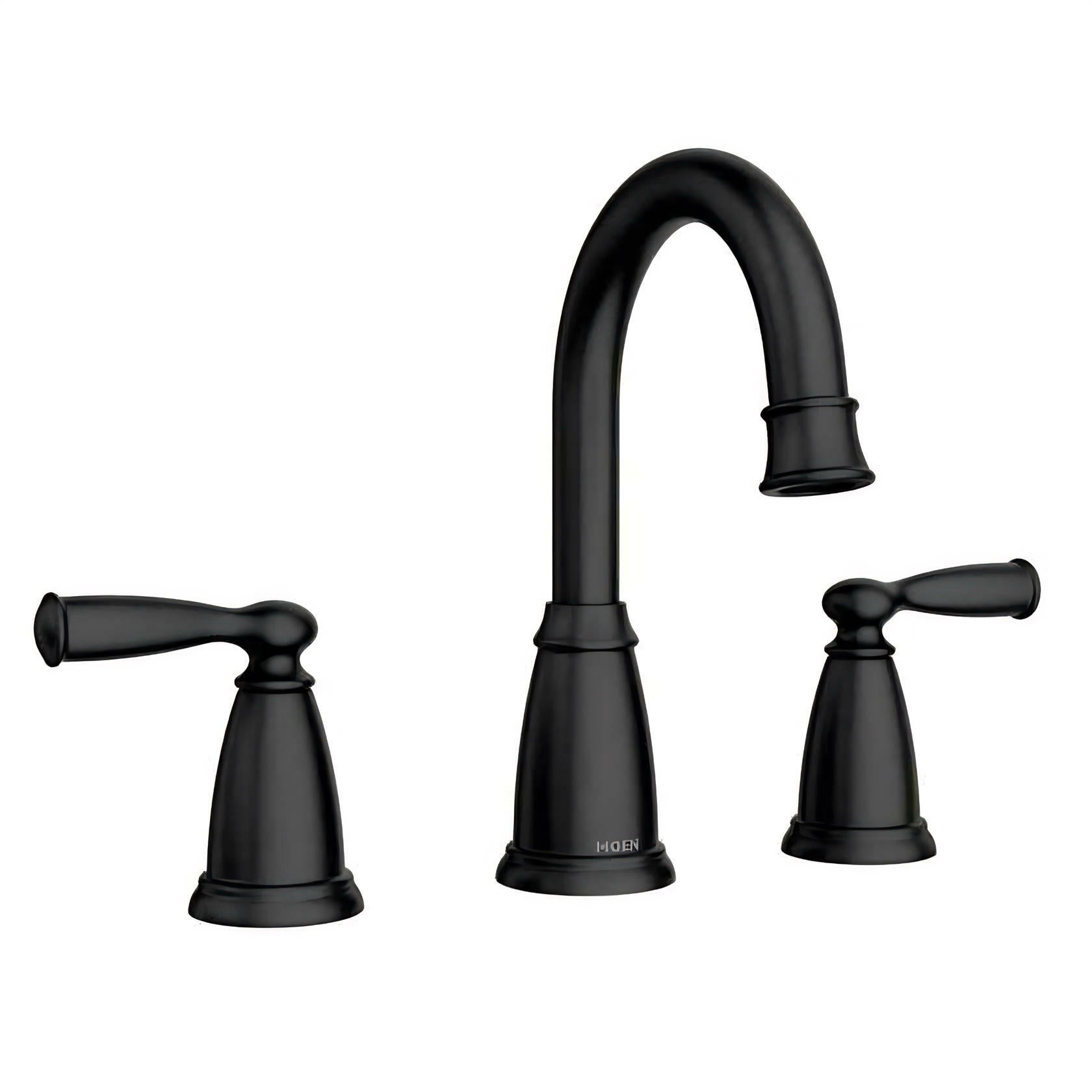 MOEN Banbury 84947BL Widespread Double-Handle High-Arc Bathroom Faucet with Drain Kit and Valve Included in Matte Black