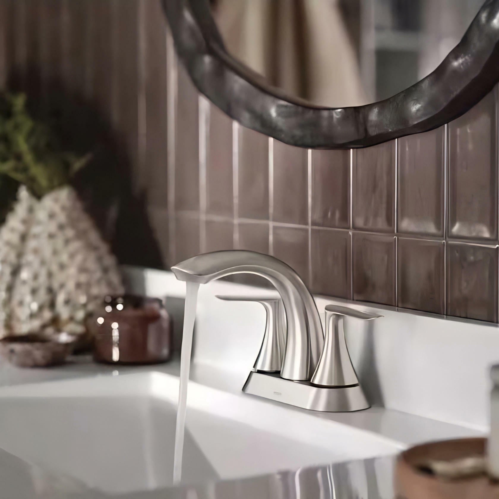 MOEN Findlay 84515SRN Centerset Double-Handle Bathroom Faucet in Spot Resist Brushed Nickel