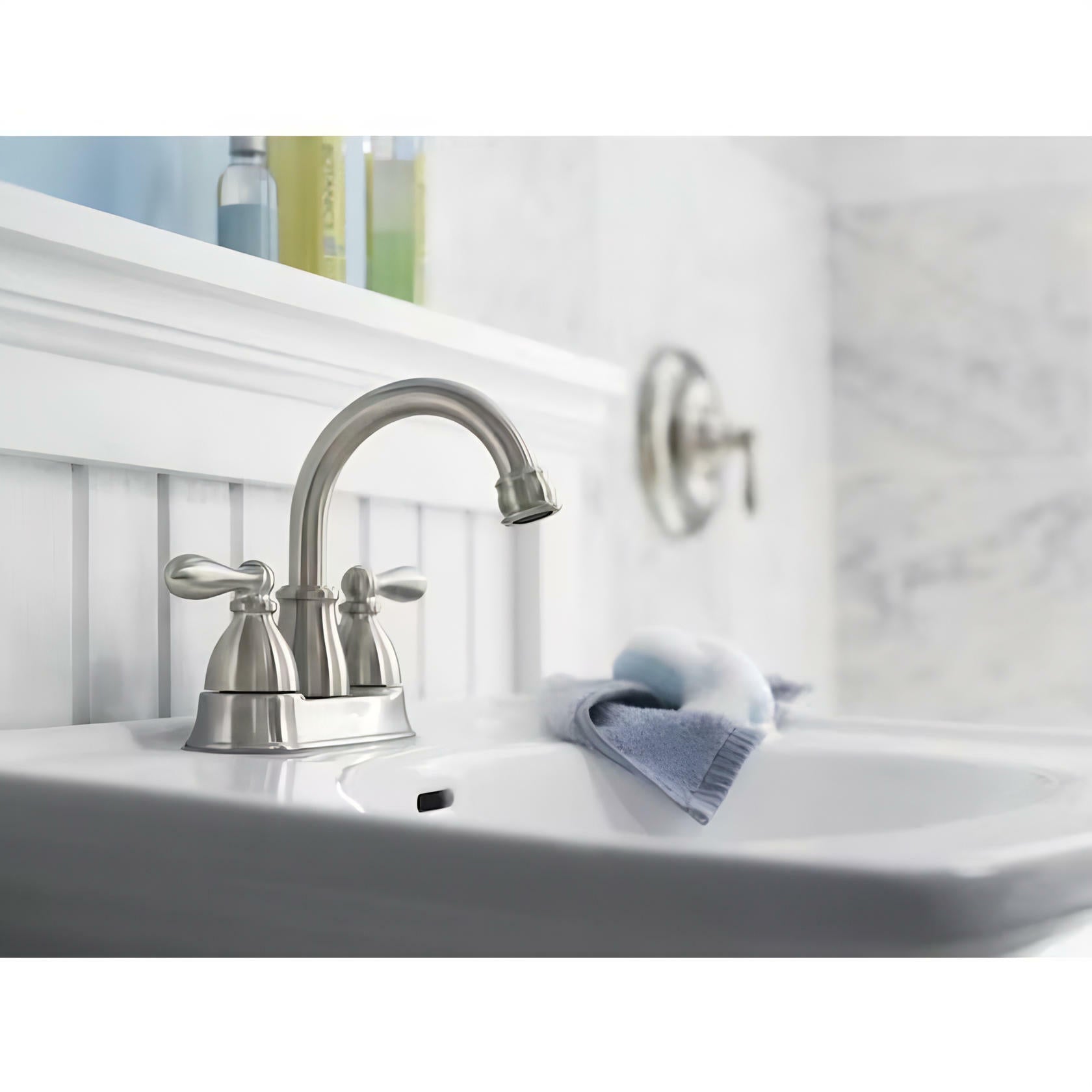 MOEN Caldwell WS84667SRN Two-Handle Bathroom Faucet High Arc Lavatory Sink Centerset, Spot Resist Brushed Nickel