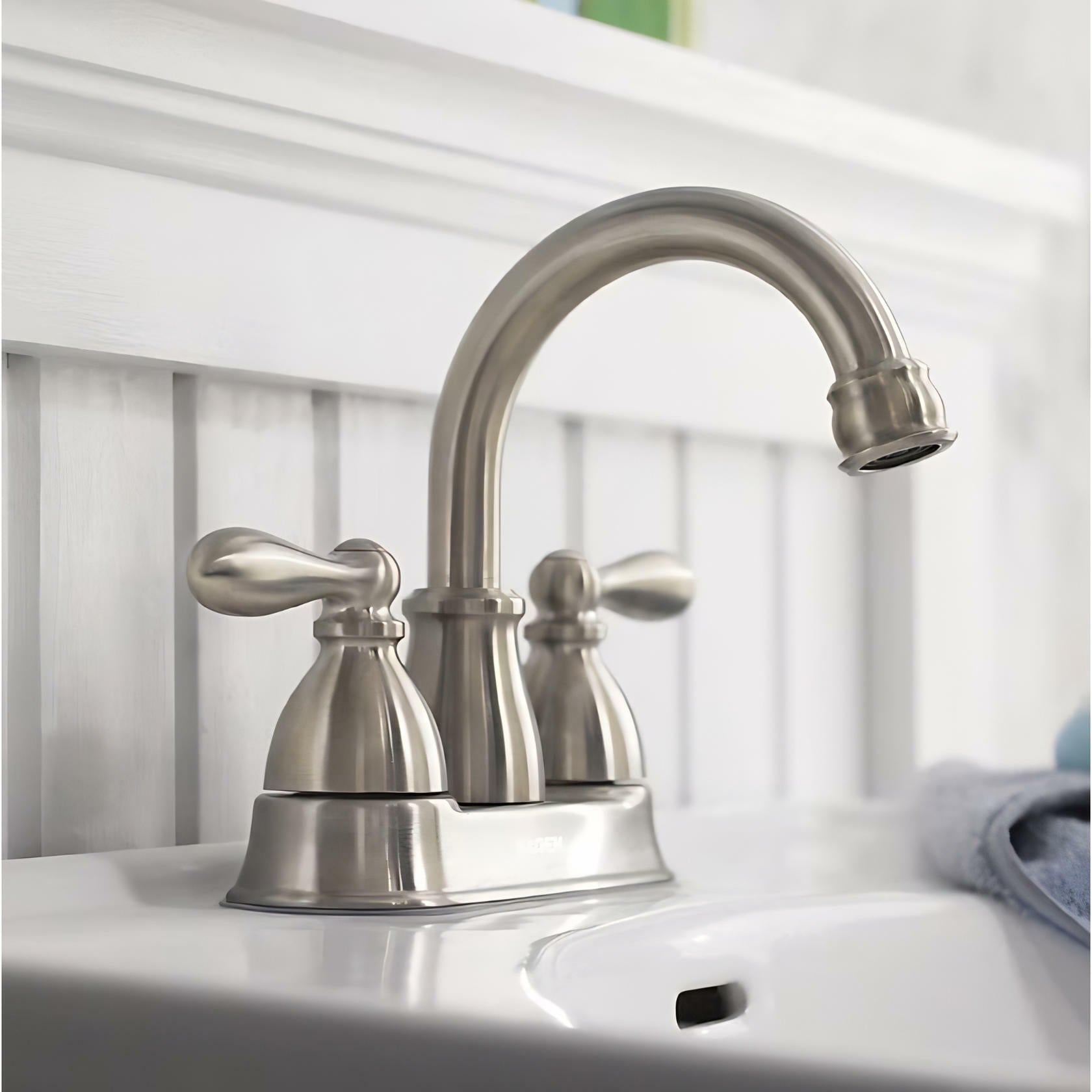 MOEN Caldwell WS84667SRN Two-Handle Bathroom Faucet High Arc Lavatory Sink Centerset, Spot Resist Brushed Nickel