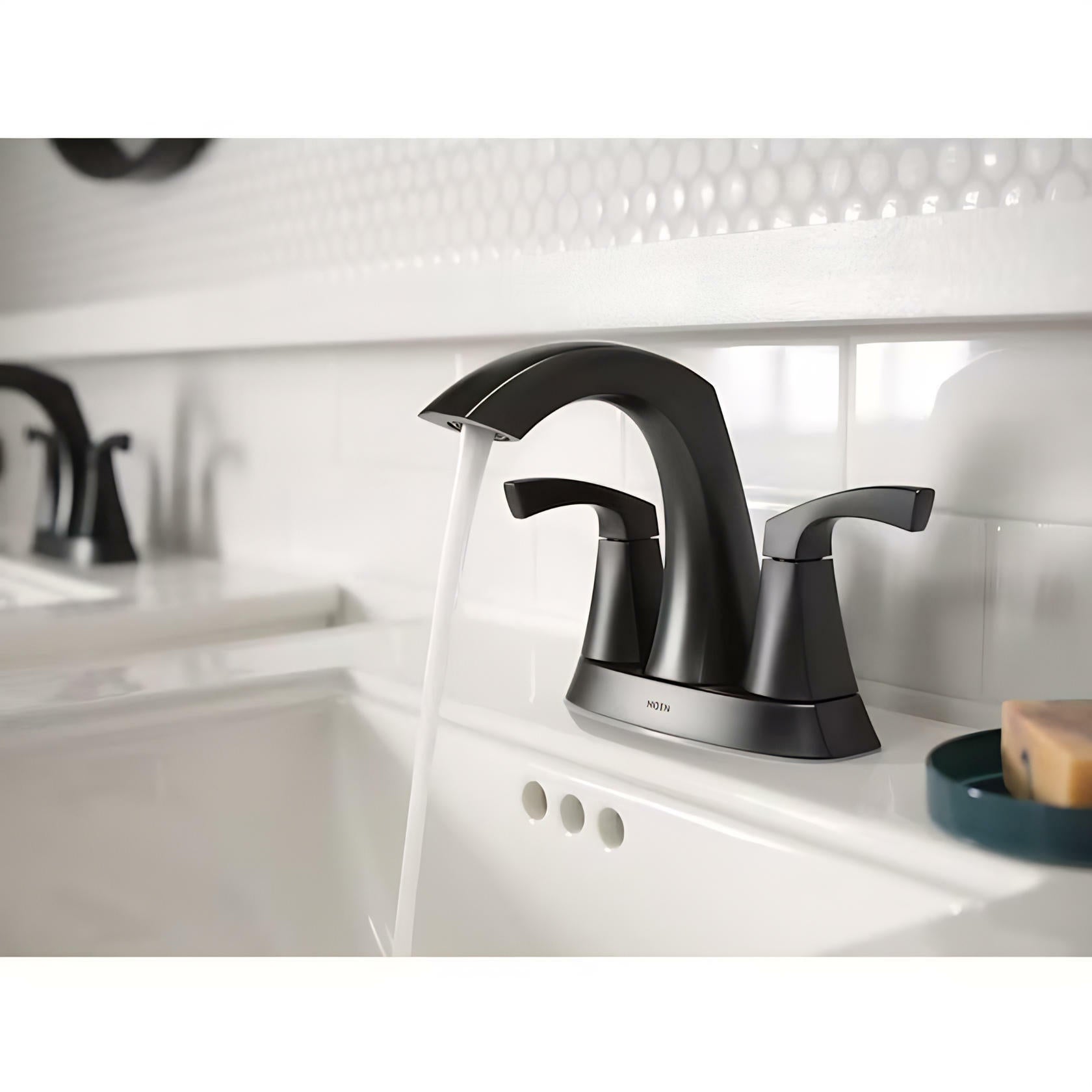 MOEN Lindor 84506BL Centerset 2-handle High-arc Bathroom Sink Faucet in Matte Black