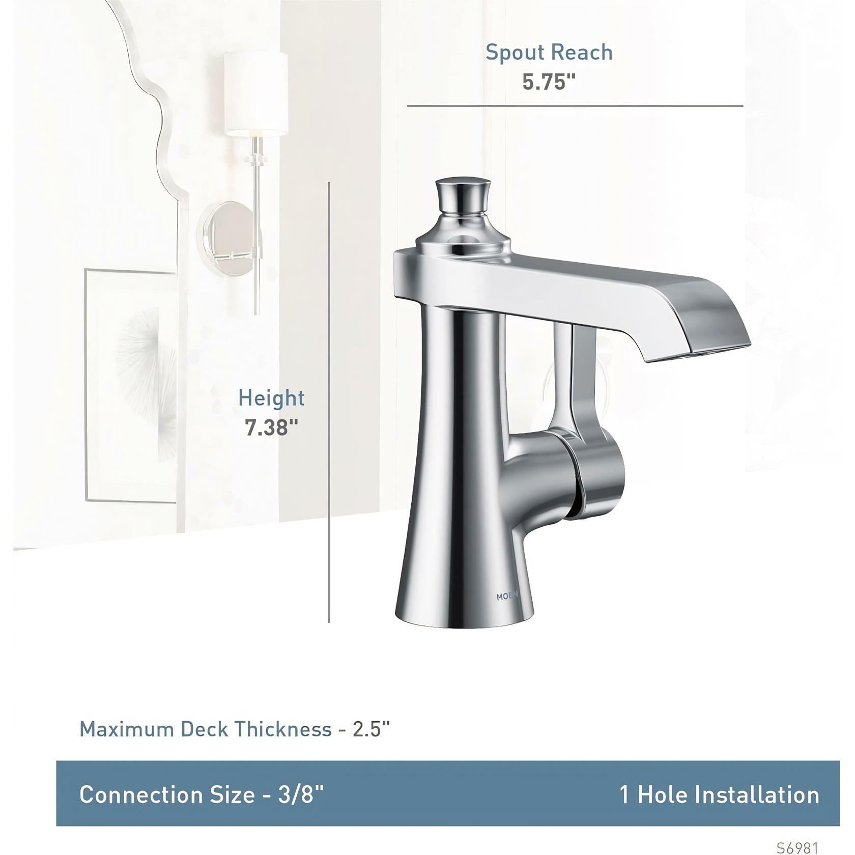 Moen Flara S6981BN One-Handle Single Hole Bathroom Faucet with Drain Assembly, Brushed Nickel