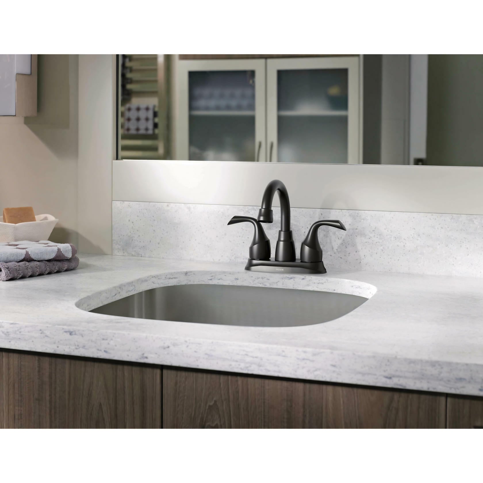 MOEN Idora 84115BL Centerset 2-Handle High-Arc Bathroom Faucet in Matte Black