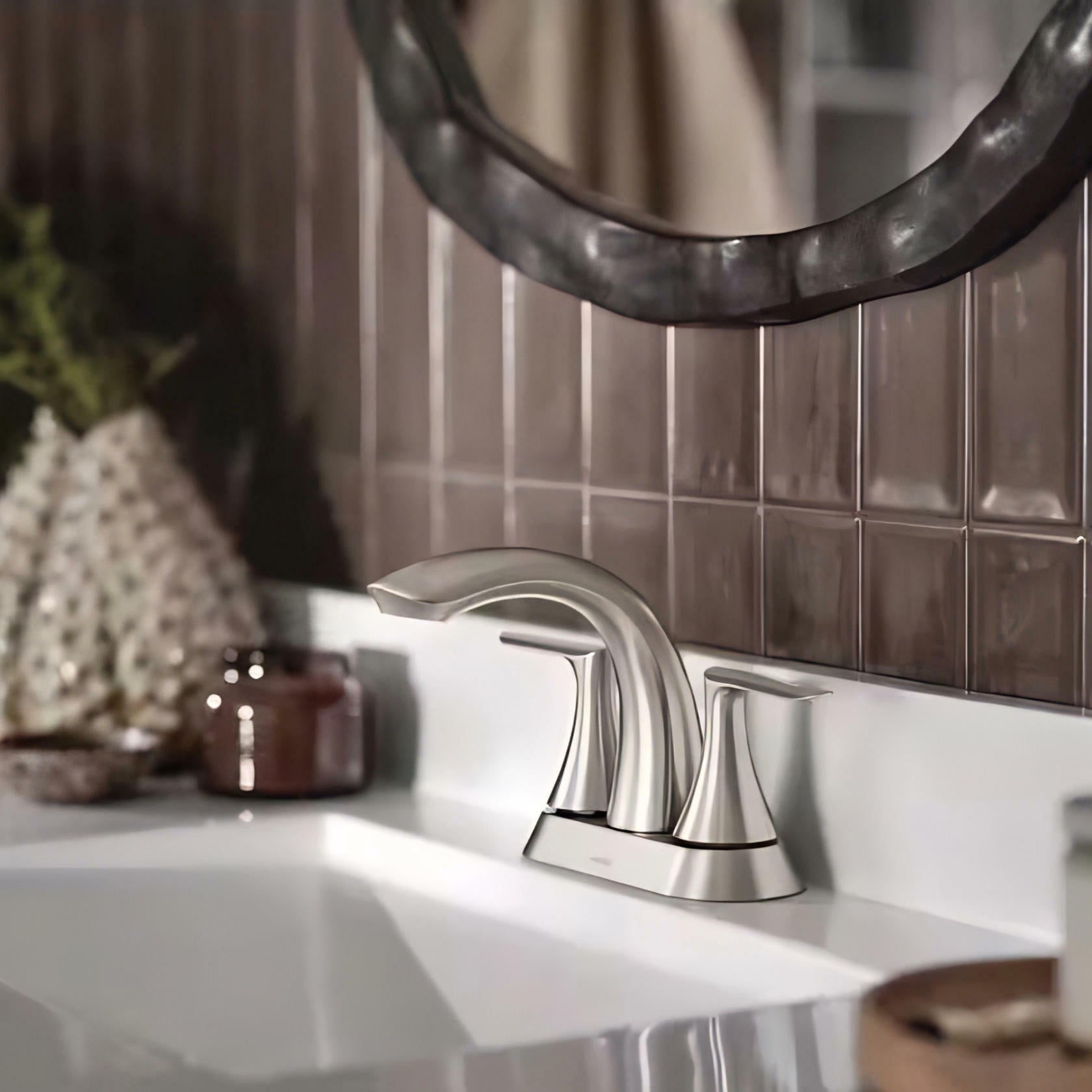 MOEN Findlay 84515SRN Centerset Double-Handle Bathroom Faucet in Spot Resist Brushed Nickel