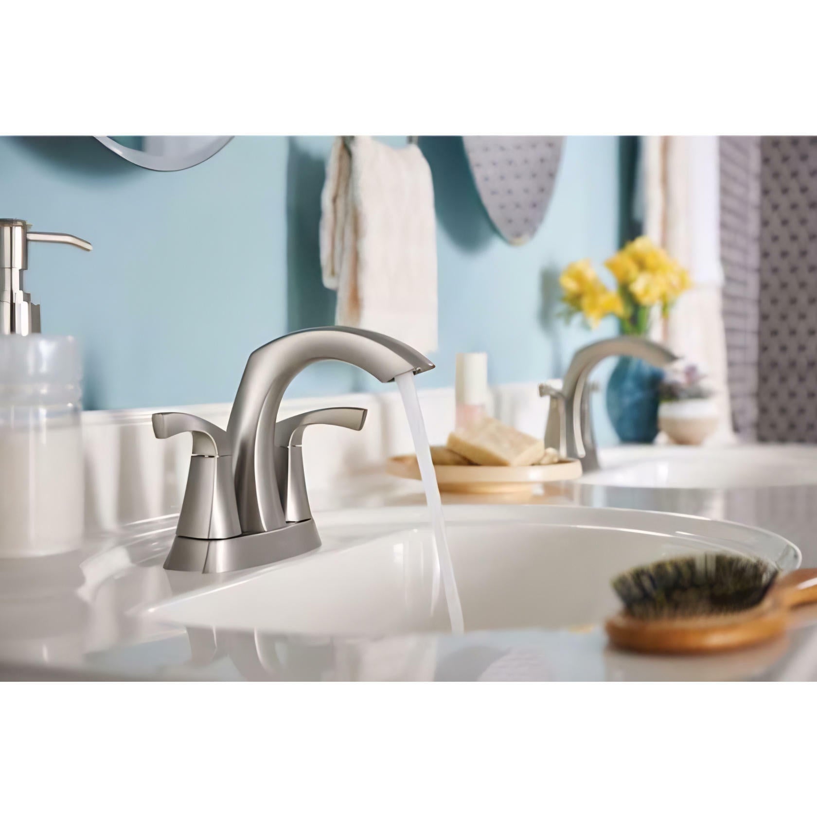 MOEN Lindor 84506SRN Two-Handle Bathroom Faucet in Spotshield Brushed Nickel