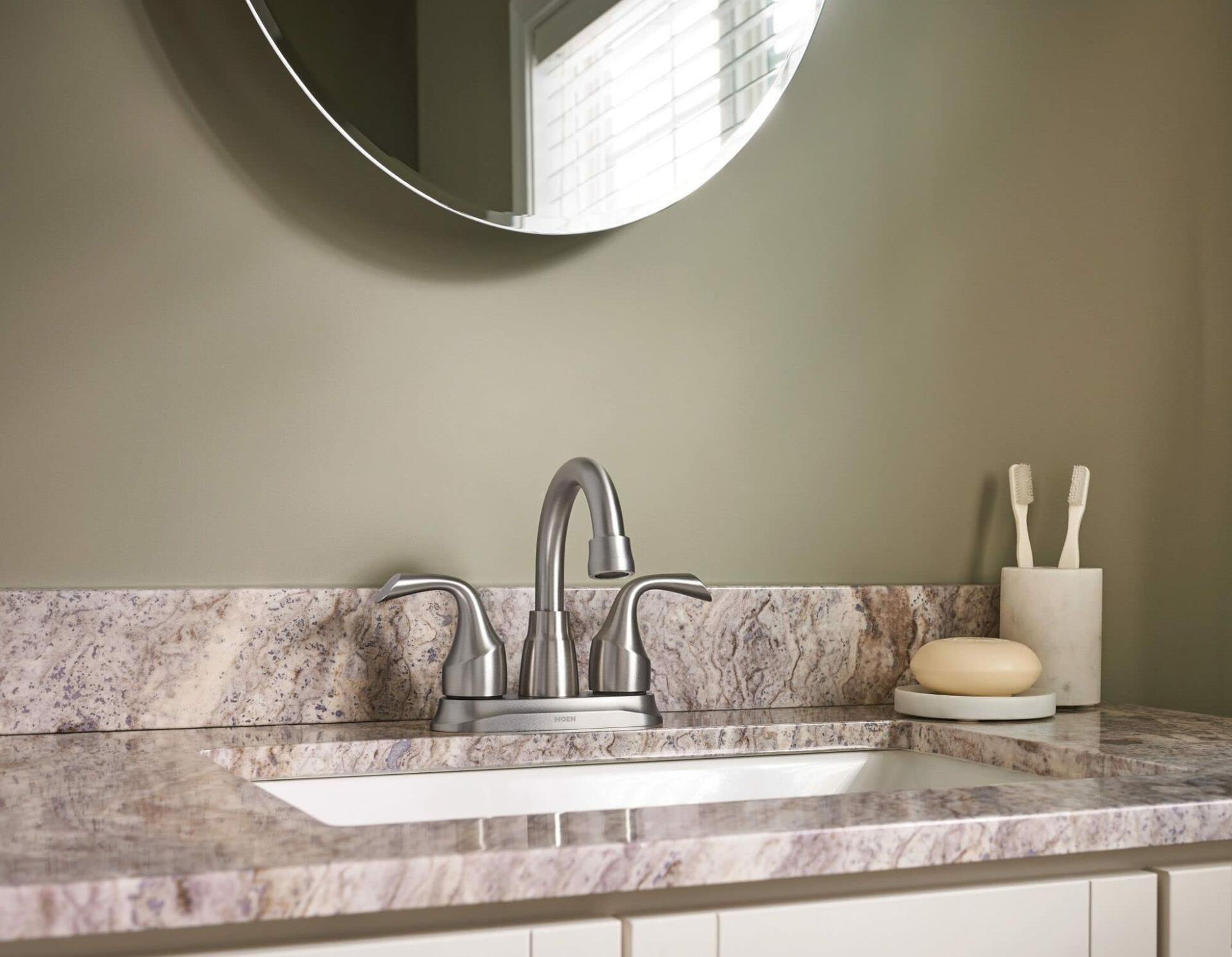 MOEN Idora 84115SRN Centerset 2-Handle Bathroom Faucet in Spot Resist Brushed Nickel