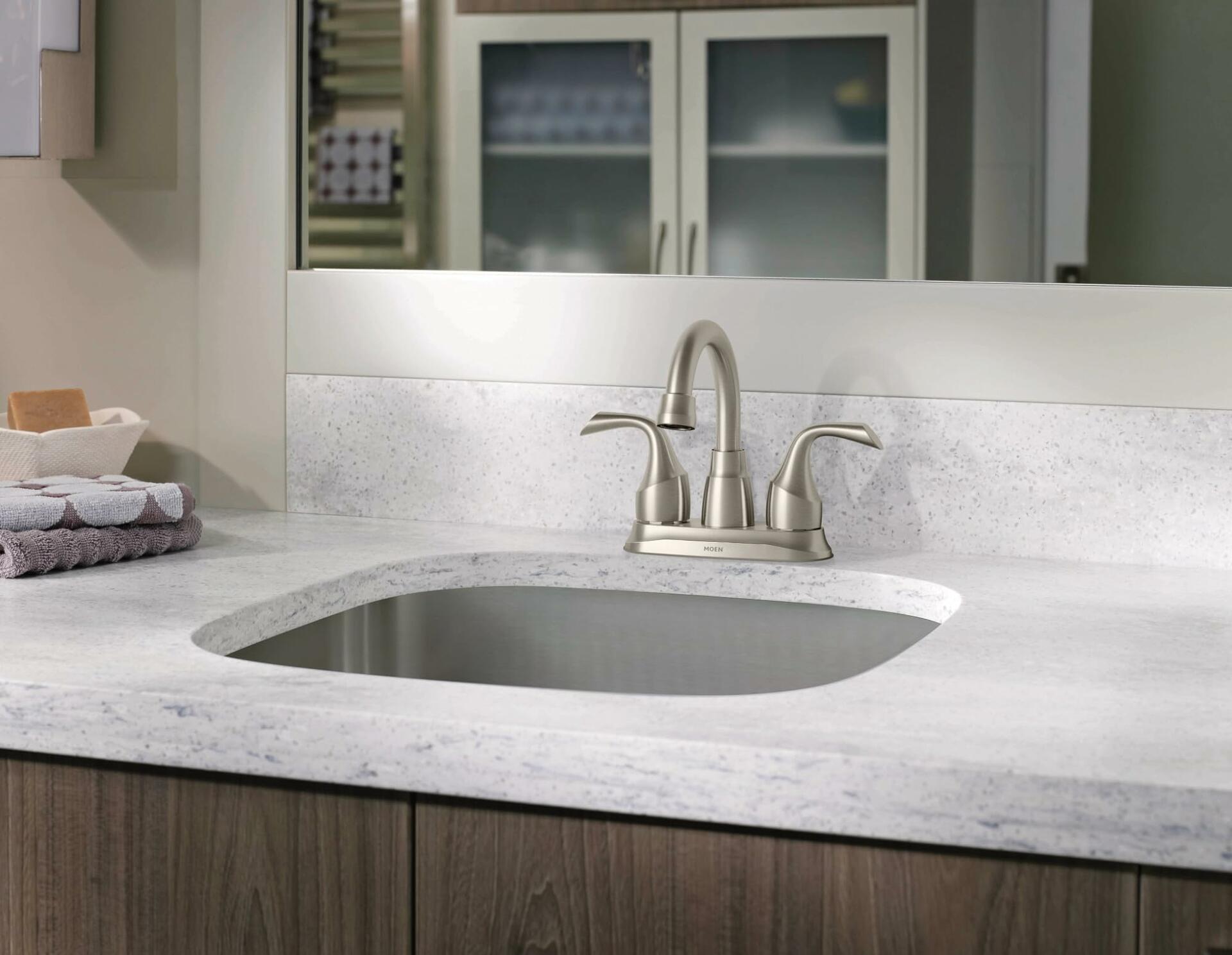 MOEN Idora 84115SRN Centerset 2-Handle Bathroom Faucet in Spot Resist Brushed Nickel