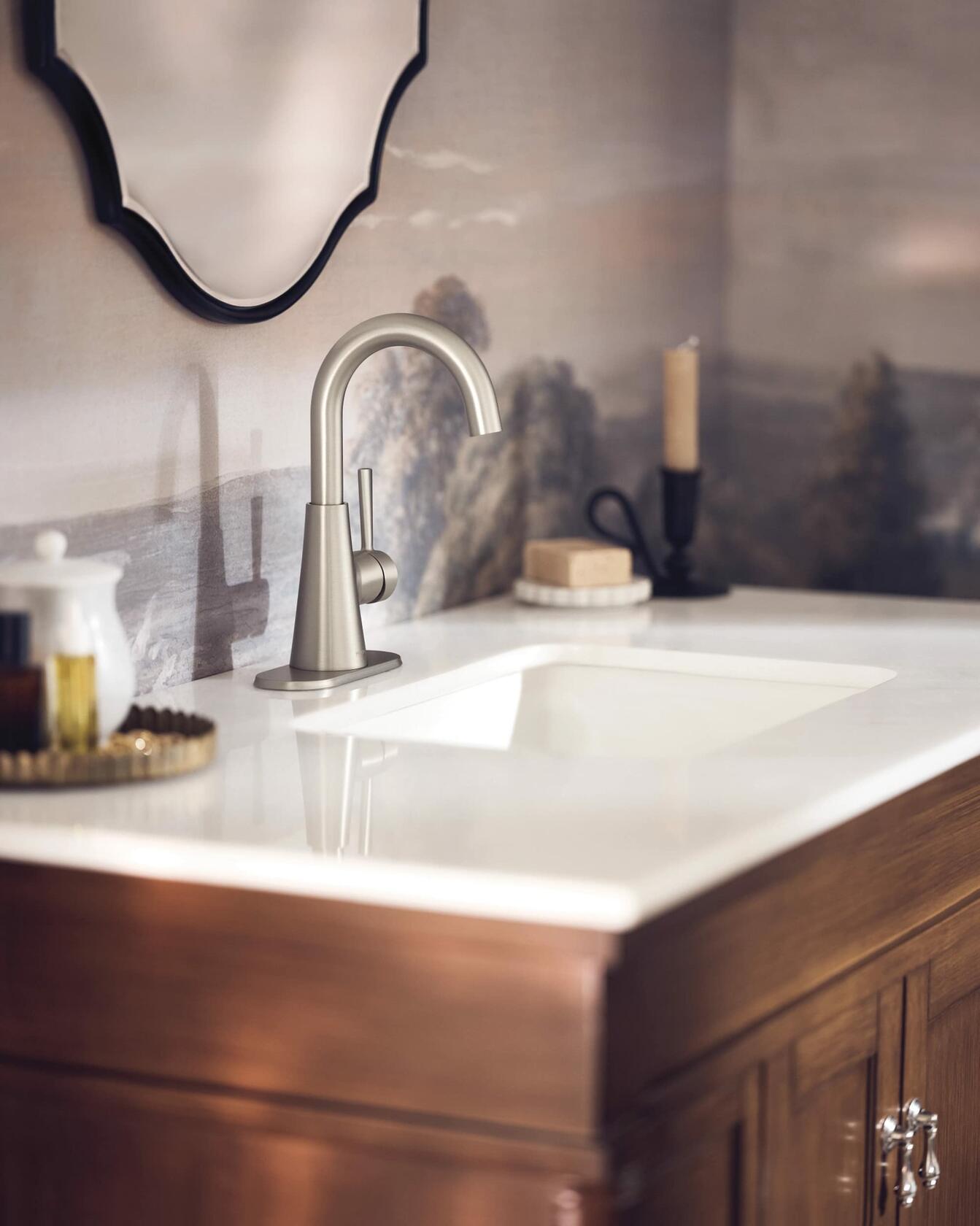 MOEN Ronan 84021SRN Single Hole Single-Handle Bathroom Faucet in Spot Resist Brushed Nickel