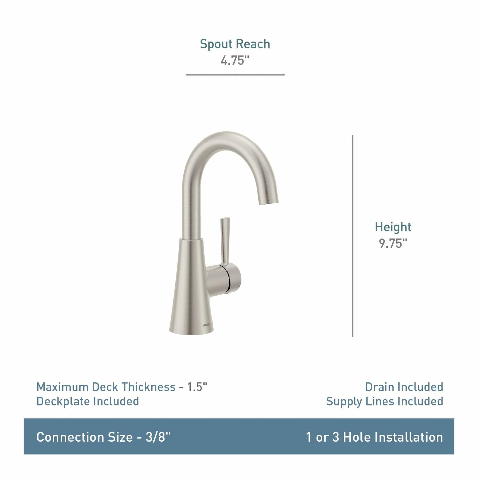 MOEN Ronan 84021SRN Single Hole Single-Handle Bathroom Faucet in Spot Resist Brushed Nickel