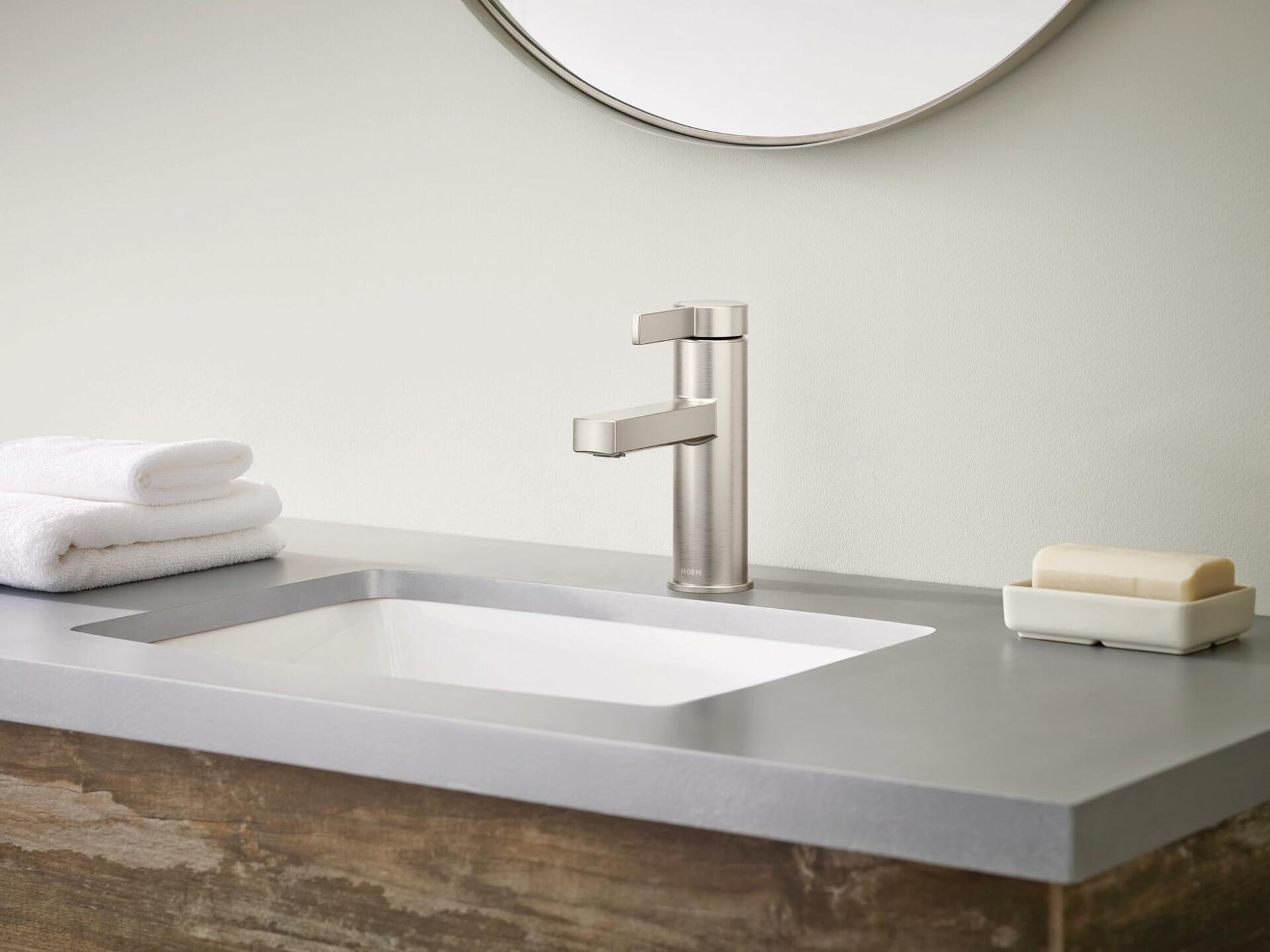 MOEN Beric 84774SRN Single Hole Single Handle Bathroom Faucet in Spot Resist Brushed Nickel