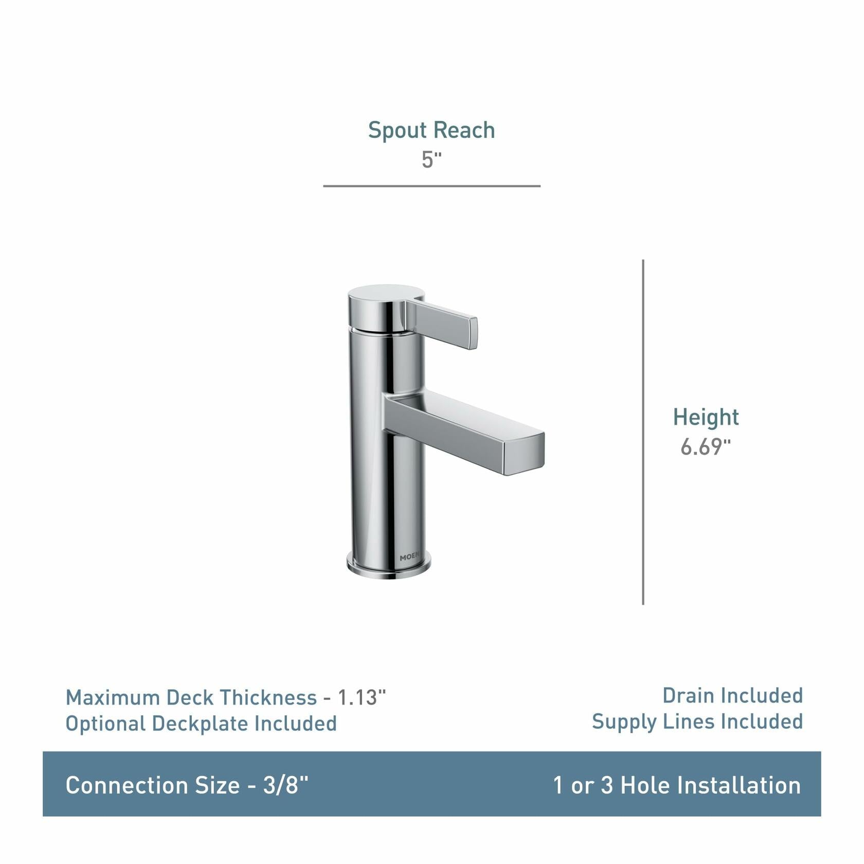 MOEN Beric 84774SRN Single Hole Single Handle Bathroom Faucet in Spot Resist Brushed Nickel