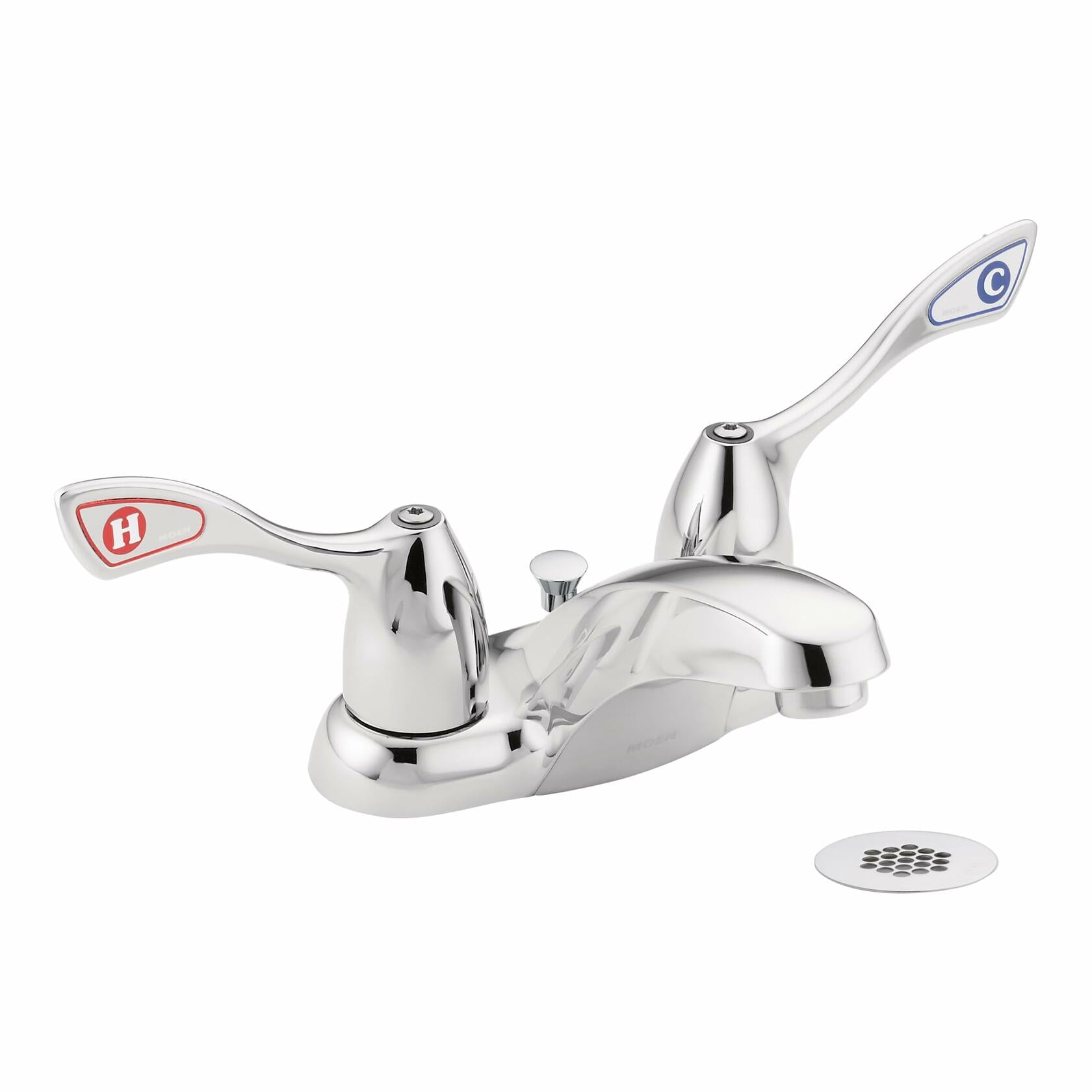 MOEN M-Bition 8810 Centerset 2-Handle Bathroom Faucet in Chrome with Grid Strainer Waste