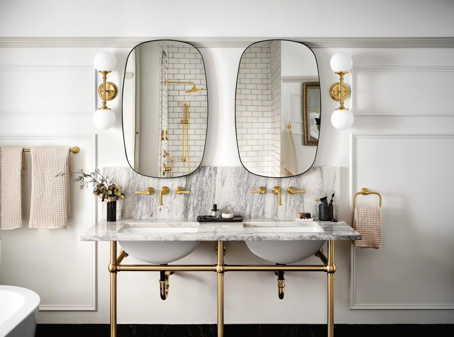 MOEN Colinet TS44104BG Traditional Lever Handle Wall Mount Widespread Bathroom Faucet in Brushed Gold (Valve Required)