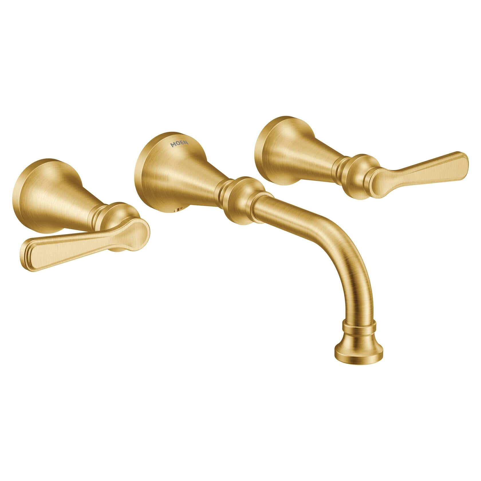 MOEN Colinet TS44104BG Traditional Lever Handle Wall Mount Widespread Bathroom Faucet in Brushed Gold (Valve Required)