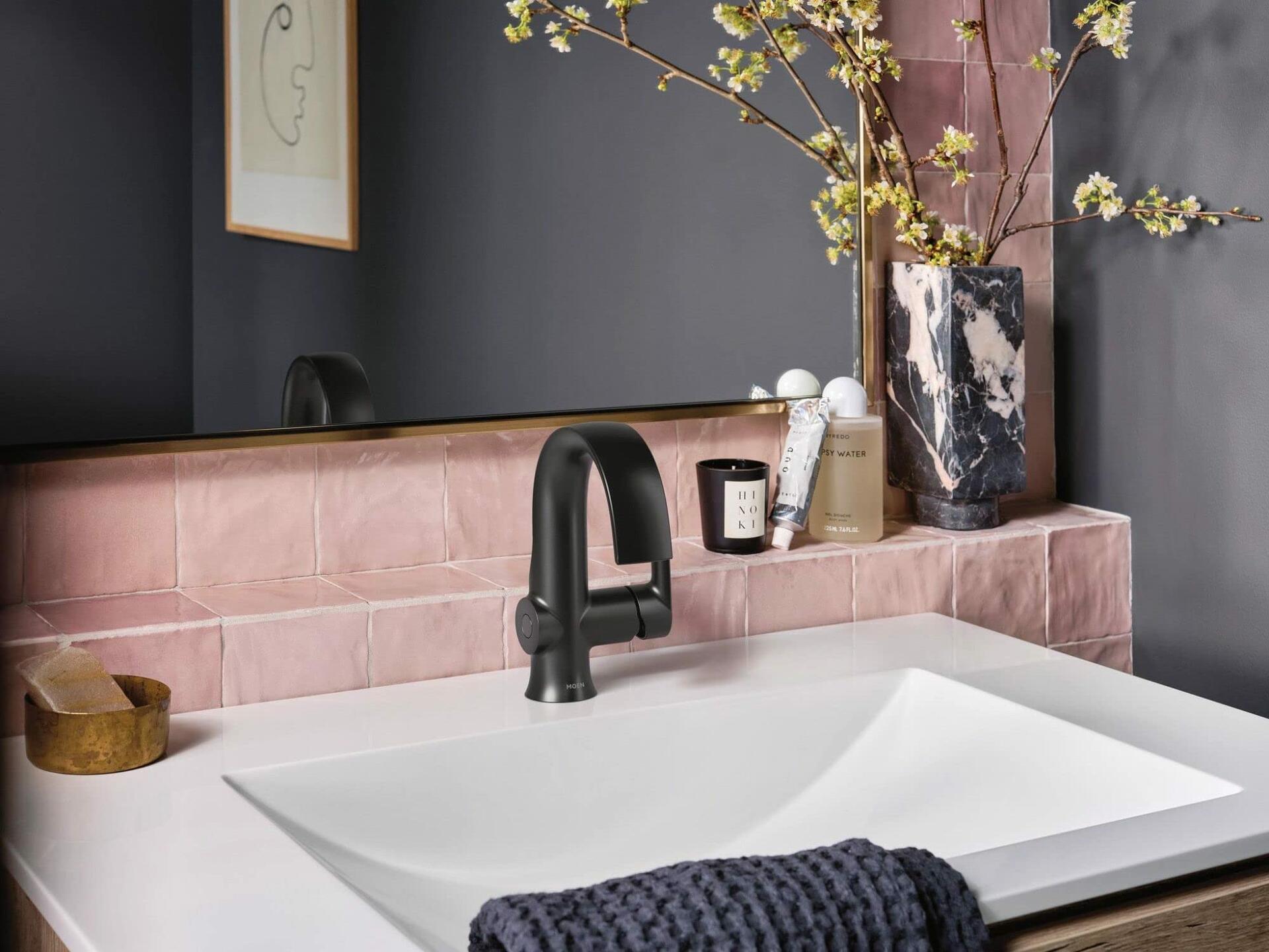 MOEN Doux S6910BL Single Hole Single-Handle Bathroom Faucet in Matte Black