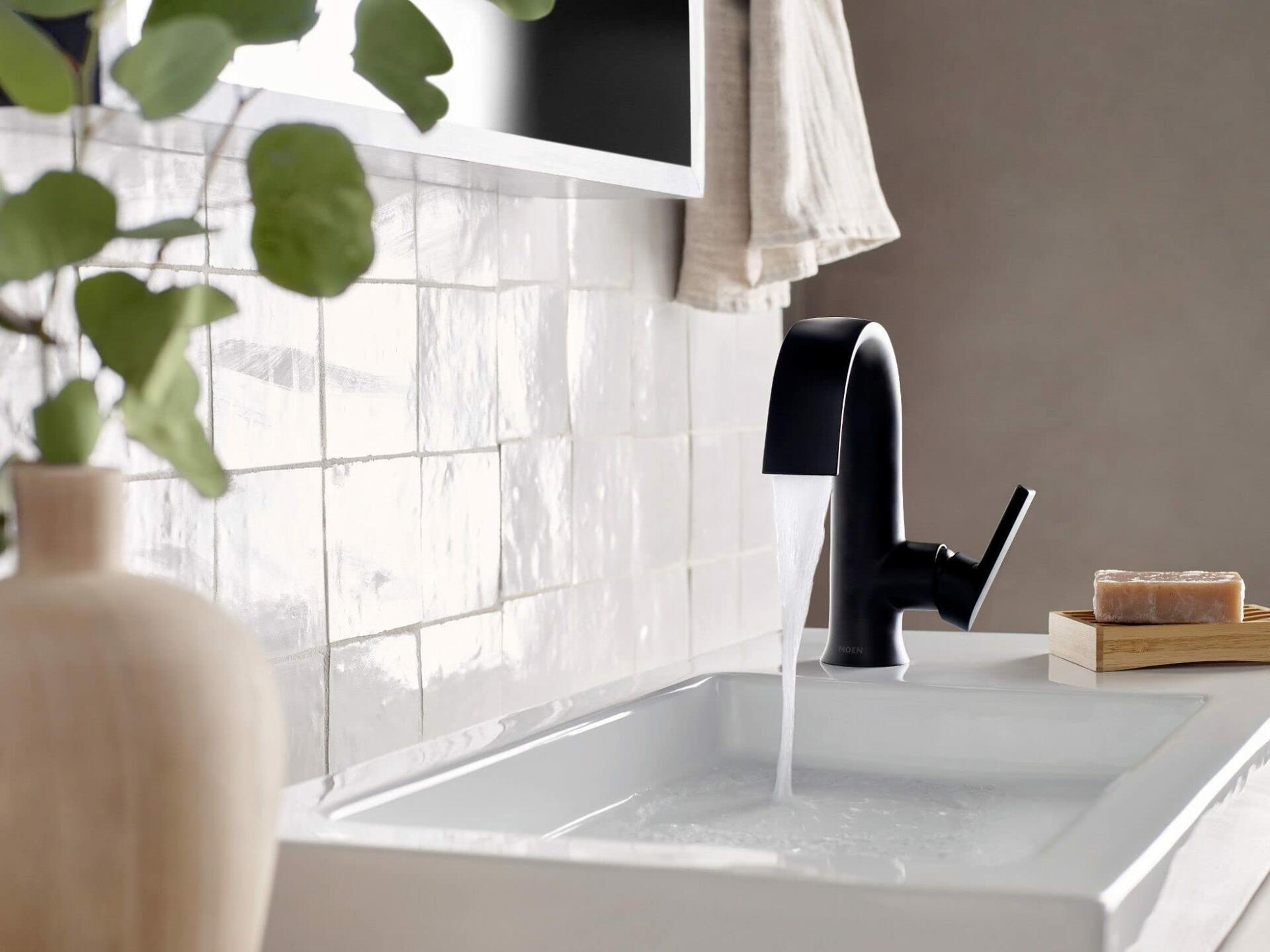 MOEN Doux S6910BL Single Hole Single-Handle Bathroom Faucet in Matte Black