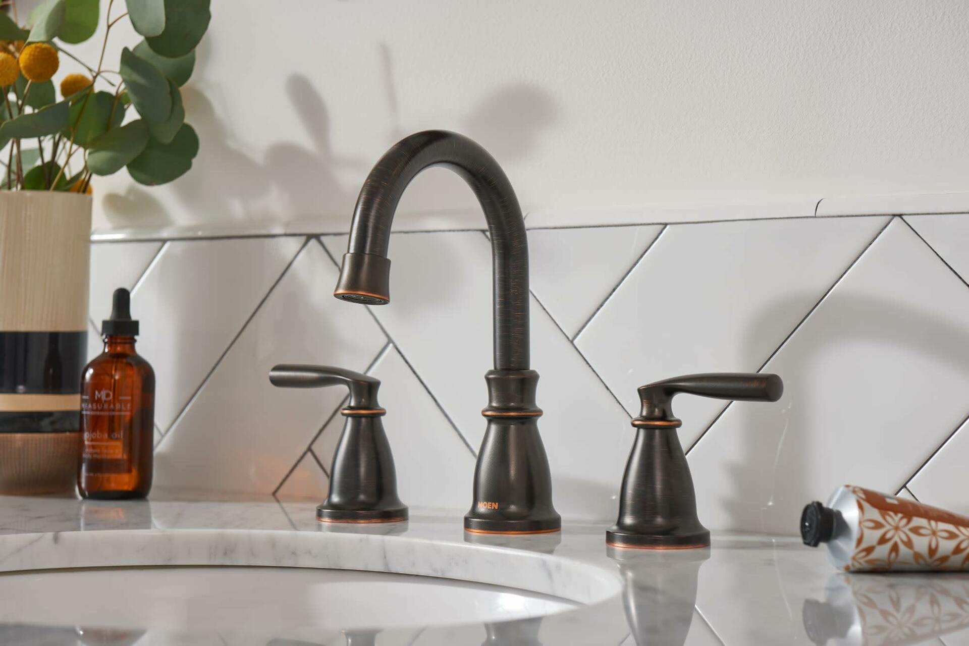 Moen Hilliard 84539BRB Widespread Bathroom Faucet with Pop-Up Drain Assembly and Duralock Technology