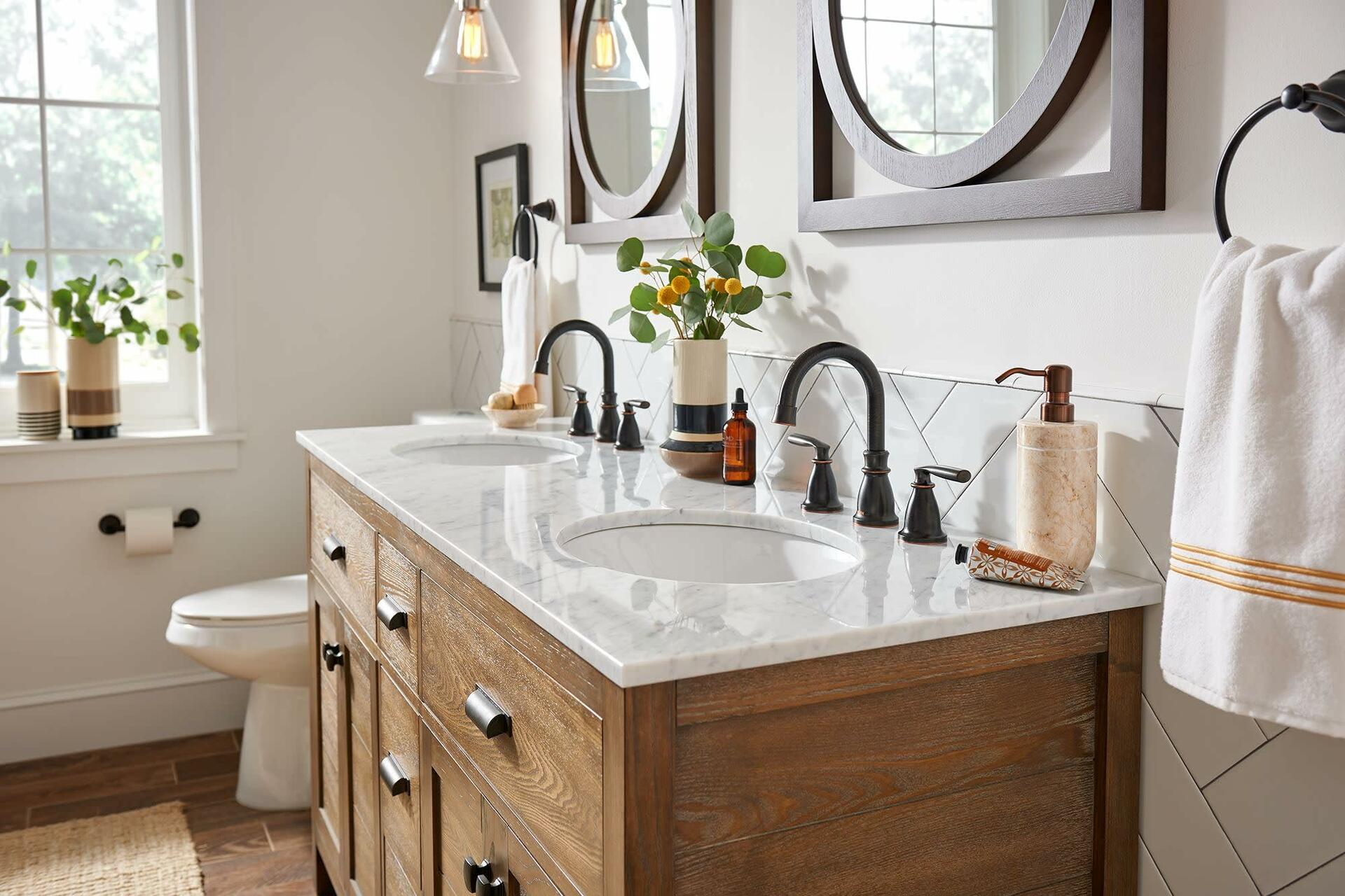 Moen Hilliard 84539BRB Widespread Bathroom Faucet with Pop-Up Drain Assembly and Duralock Technology