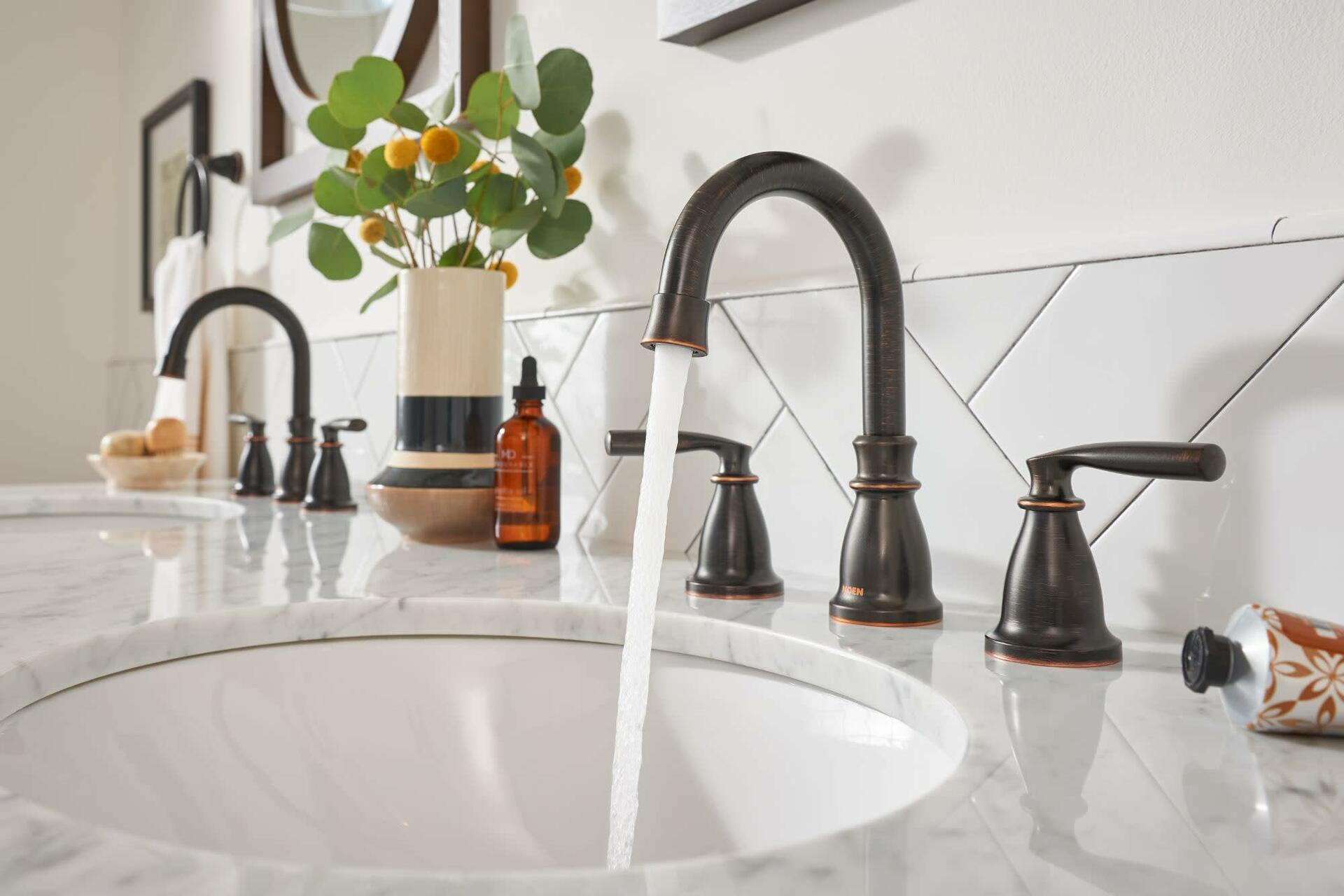 Moen Hilliard 84539BRB Widespread Bathroom Faucet with Pop-Up Drain Assembly and Duralock Technology