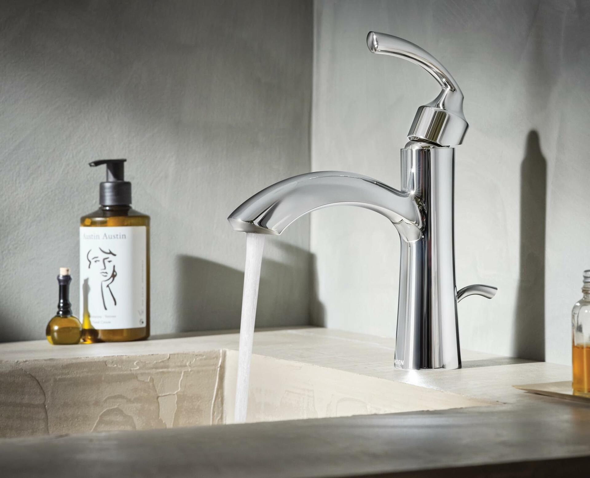 MOEN Glyde 6170 Single-Handle Single Hole Bathroom Faucet with Drain Kit Included in Chrome