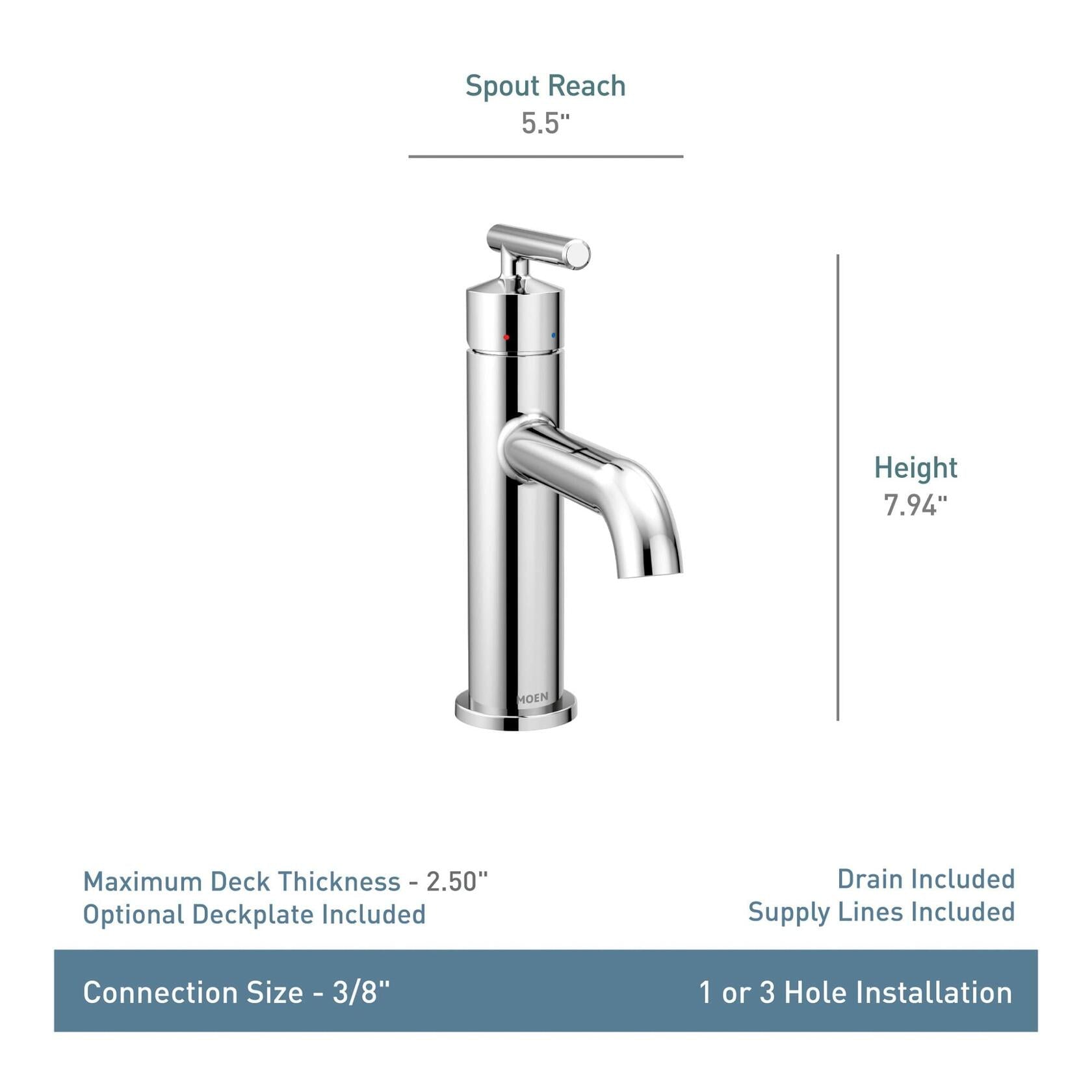MOEN Gibson 6145 Single Hole Single-Handle Bathroom Faucet with Drain Assembly in Chrome