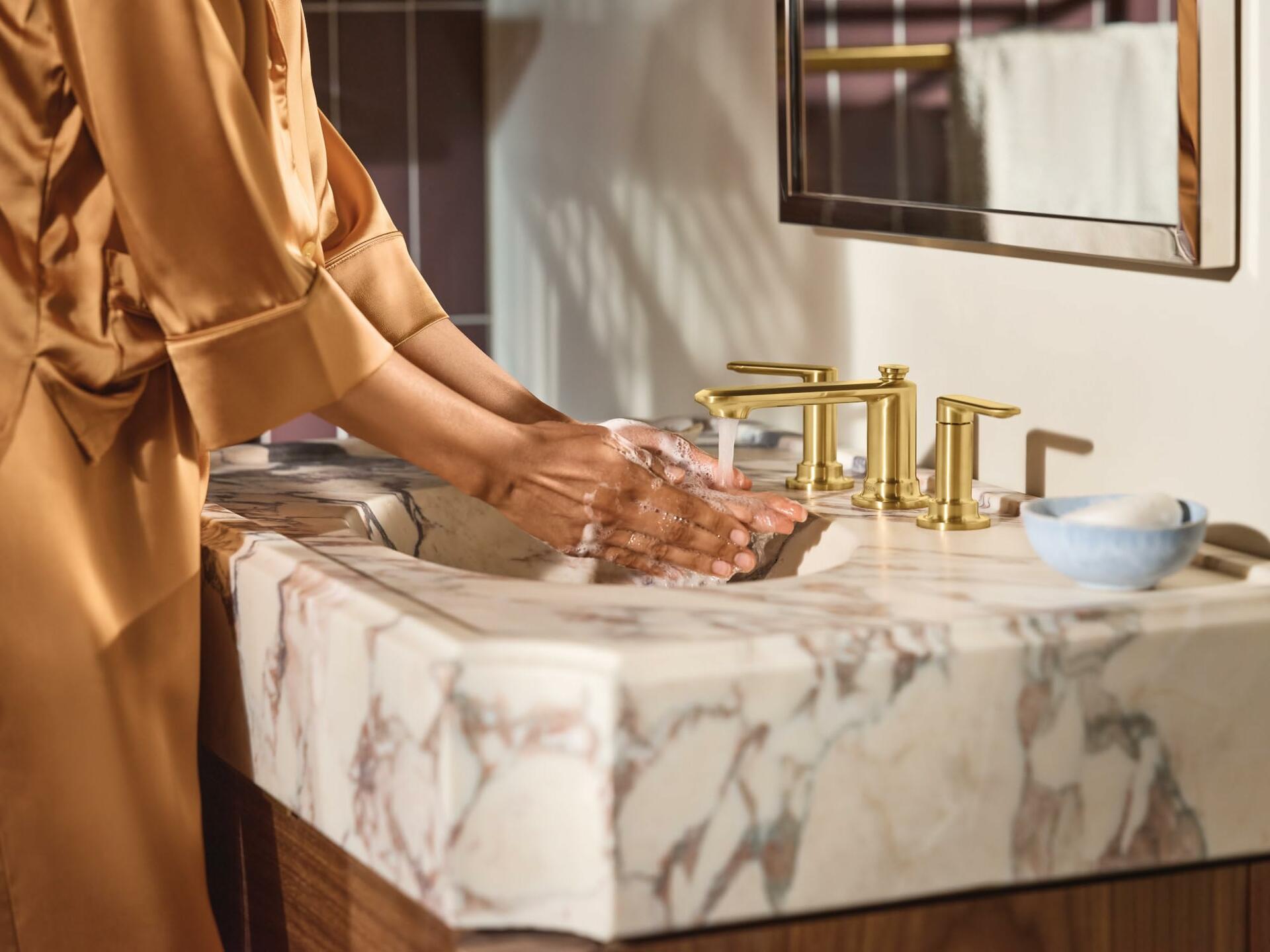 MOEN Greenfield TV6507BG Widespread Double Handle Bathroom Faucet in Brushed Gold (Valve Included)