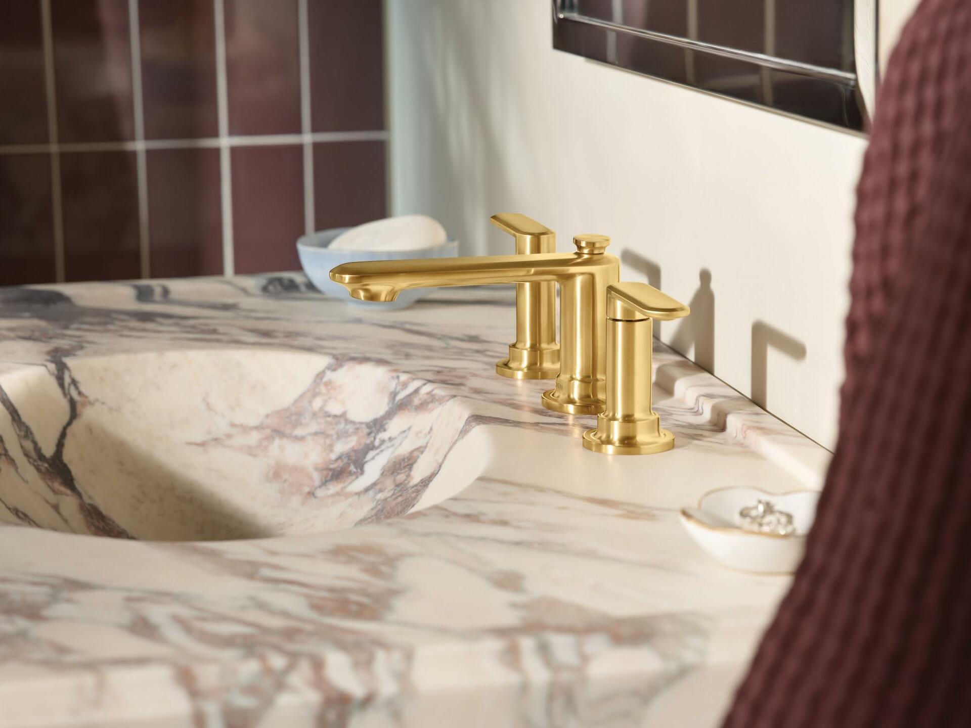 MOEN Greenfield TV6507BG Widespread Double Handle Bathroom Faucet in Brushed Gold (Valve Included)
