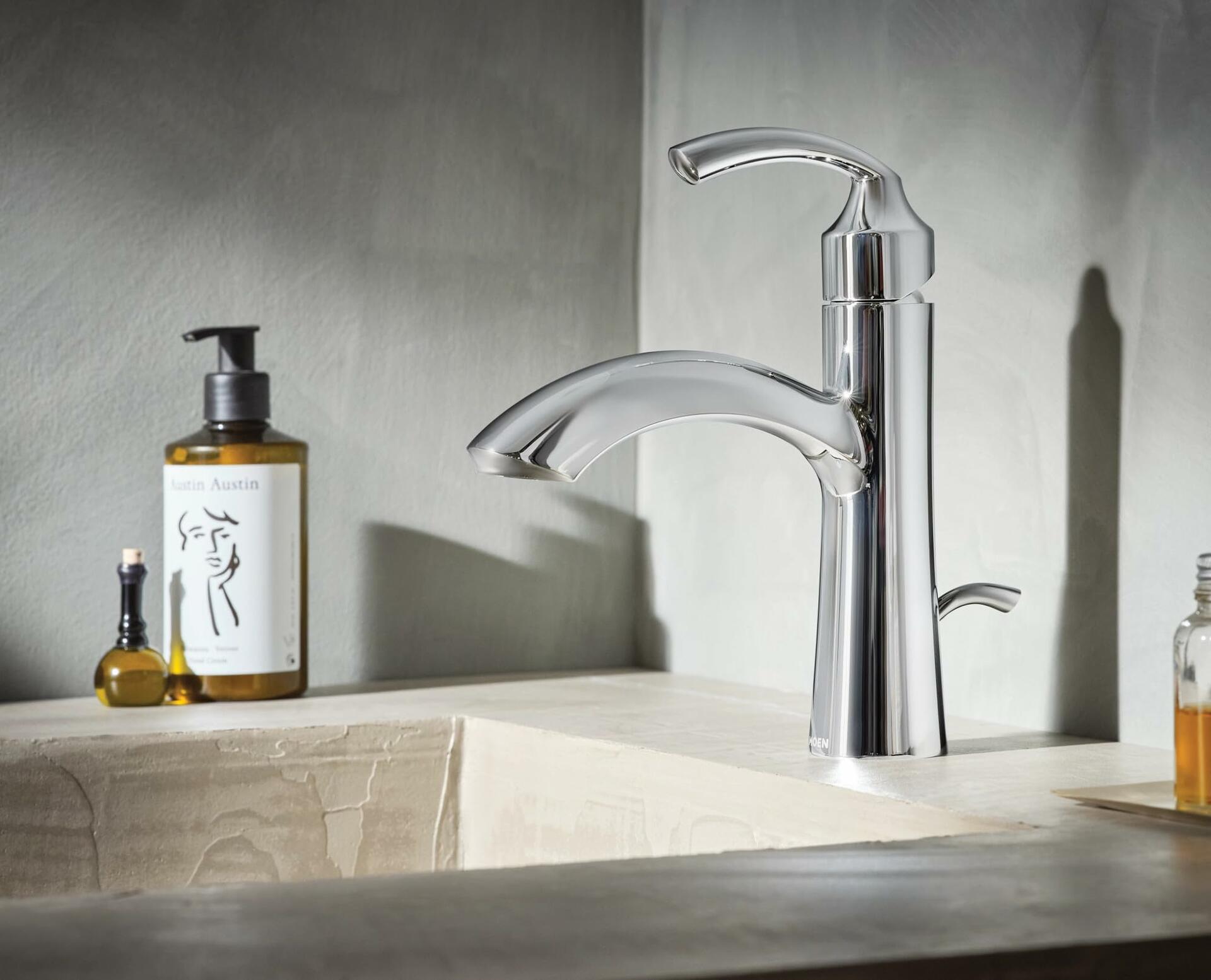 MOEN Glyde 6170 Single-Handle Single Hole Bathroom Faucet with Drain Kit Included in Chrome