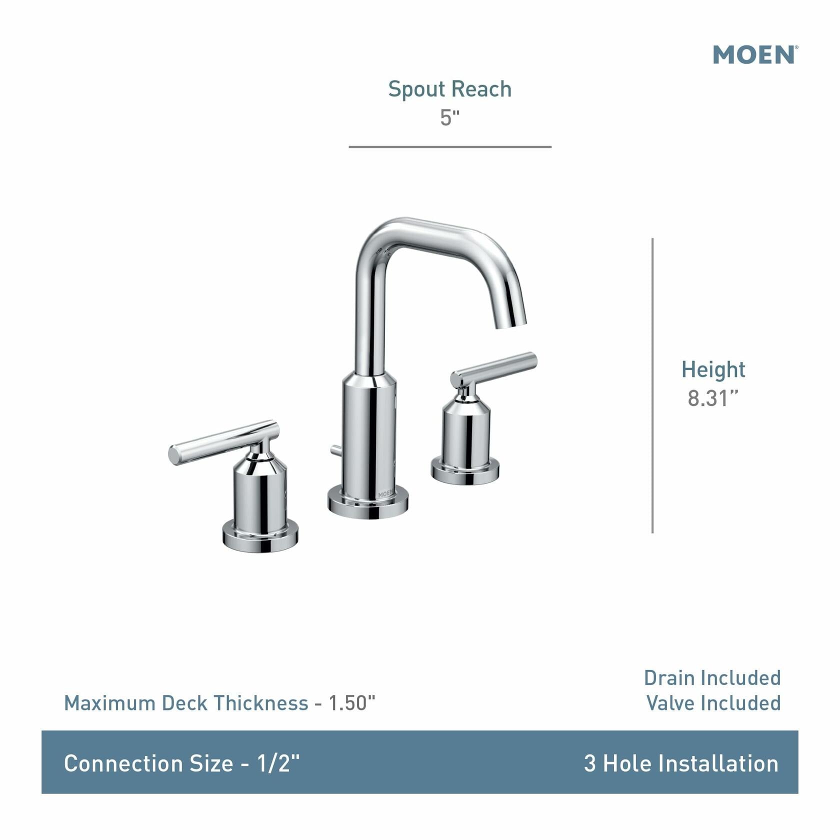 Moen Gibson TV6142 Two-Handle High Arc Widespread Bathroom Sink Faucet in Chrome (Valve Included)