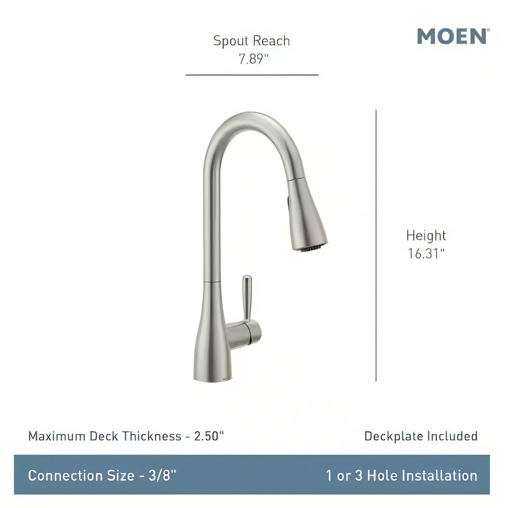 MOEN Doherty 87260BL Single Handle Pull-Down Sprayer Kitchen Faucet with Power Clean and Reflex in Matte Black