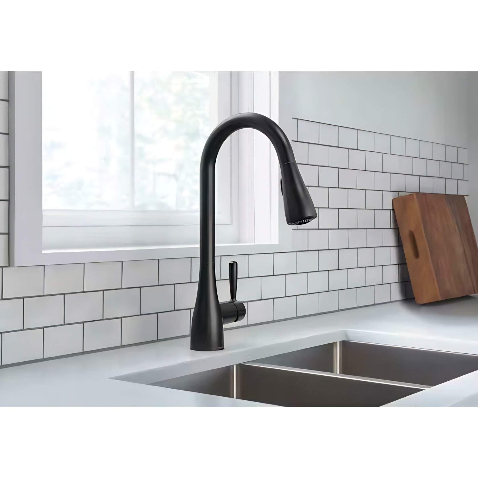 MOEN Doherty 87260BL Single Handle Pull-Down Sprayer Kitchen Faucet with Power Clean and Reflex in Matte Black