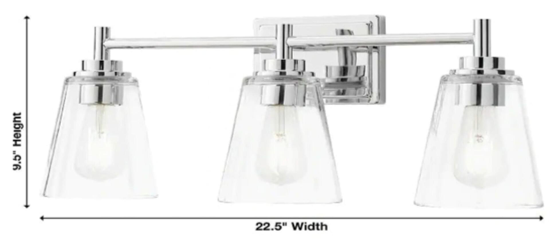 Wakefield 22 in. 3-Light Chrome Modern Wall Mount Sconce Light with Clear Glass Shades - Like New