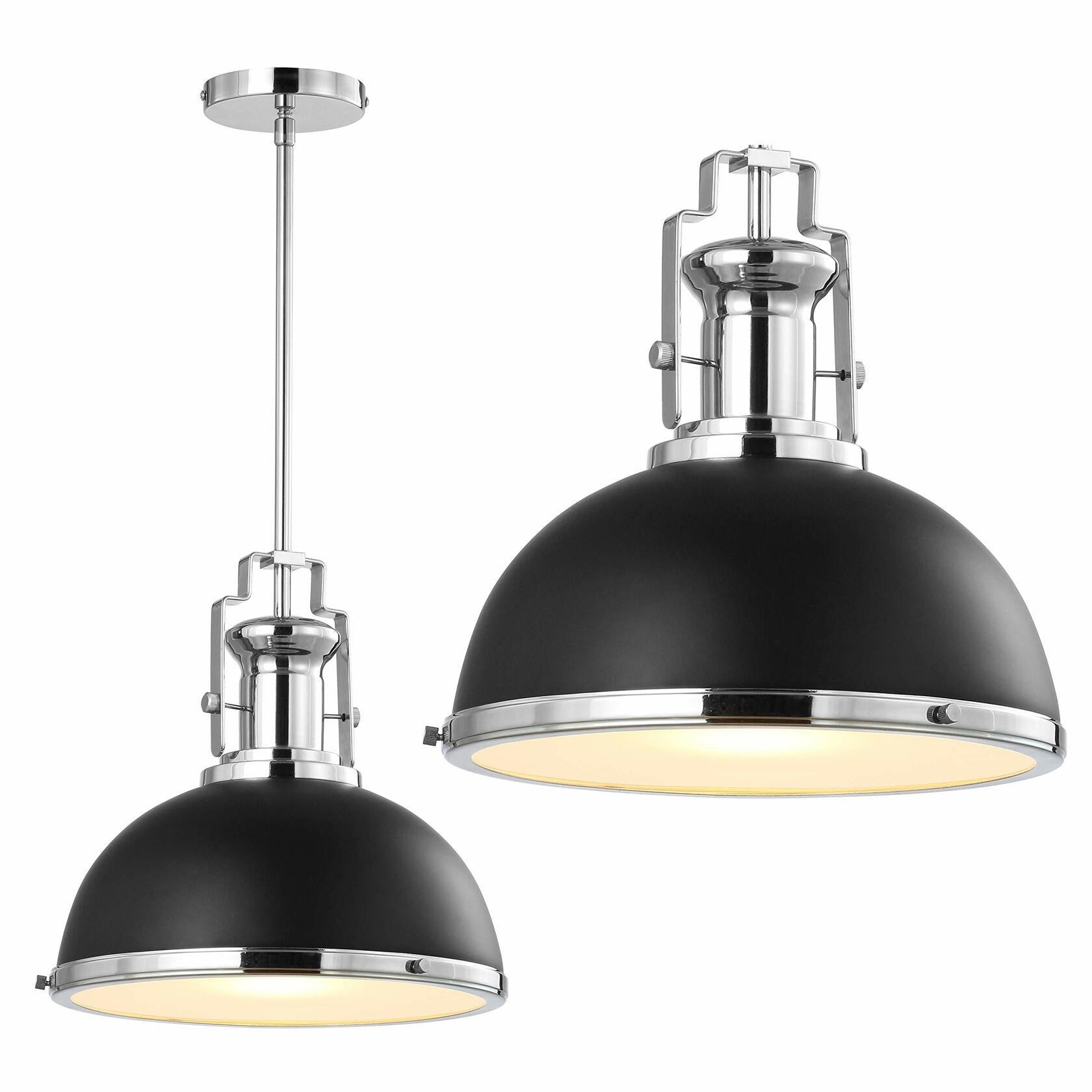JONATHAN Y JYL9536B Homer 13" Adjustable Iron/Glass Vintage LED Kitchen Pendant for Living Room Bedroom, Classic Cottage, Black/Chrome