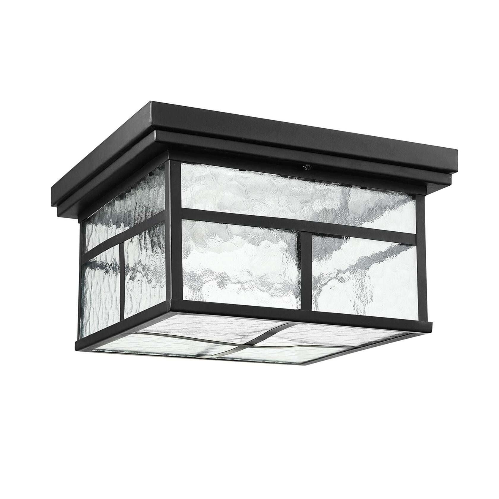 Globe Electric 43507 2-Light Outdoor Flush Mount, Bronze, Clear Watered Glass Shade, Bulbs Included