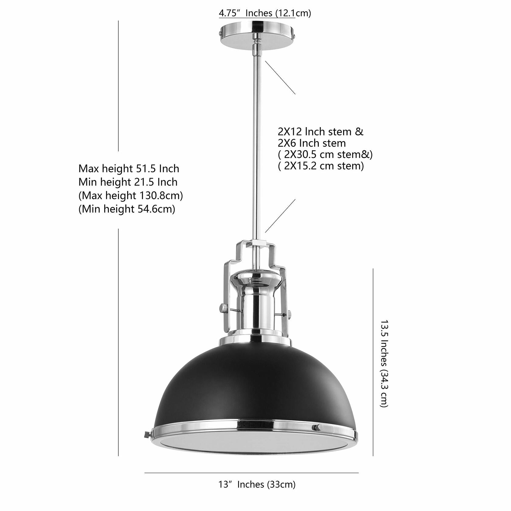 JONATHAN Y JYL9536B Homer 13" Adjustable Iron/Glass Vintage LED Kitchen Pendant for Living Room Bedroom, Classic Cottage, Black/Chrome