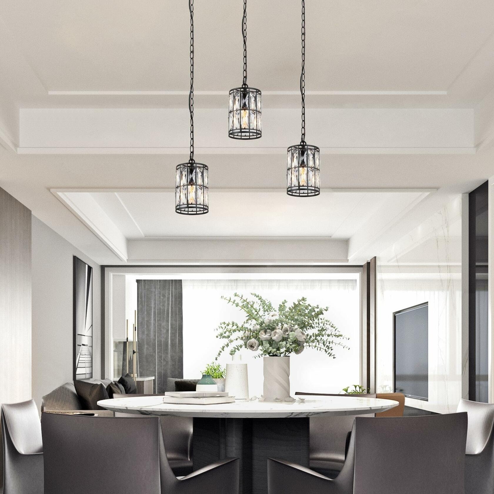 Overstock Aulia Modern Glam Black Single Pendant Crystal Glass Island Light for Dining Room - 5.5&