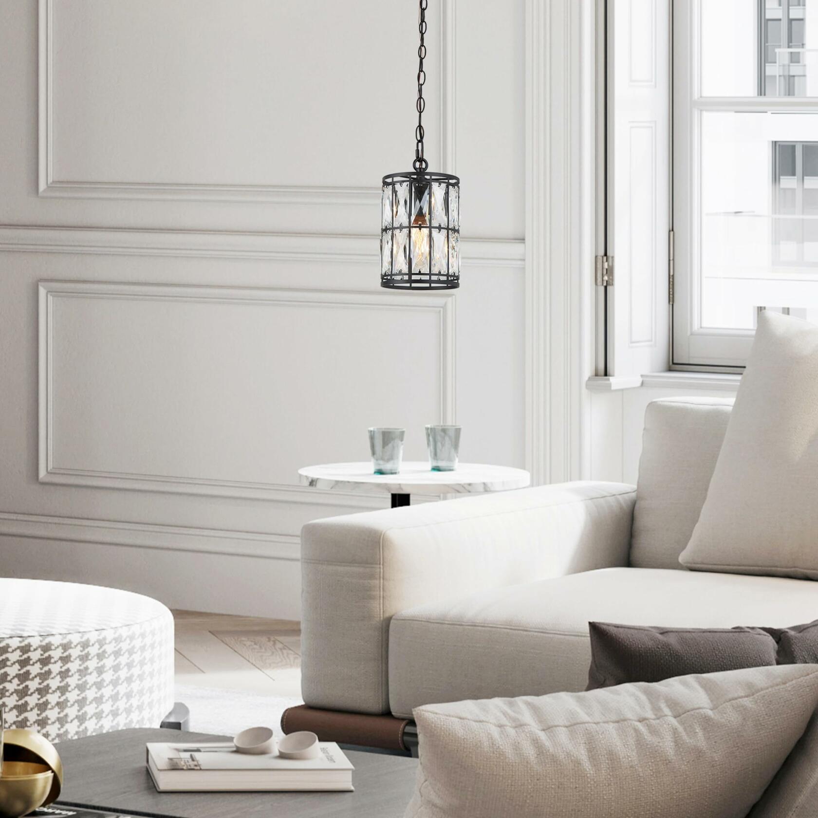 Overstock Aulia Modern Glam Black Single Pendant Crystal Glass Island Light for Dining Room - 5.5&